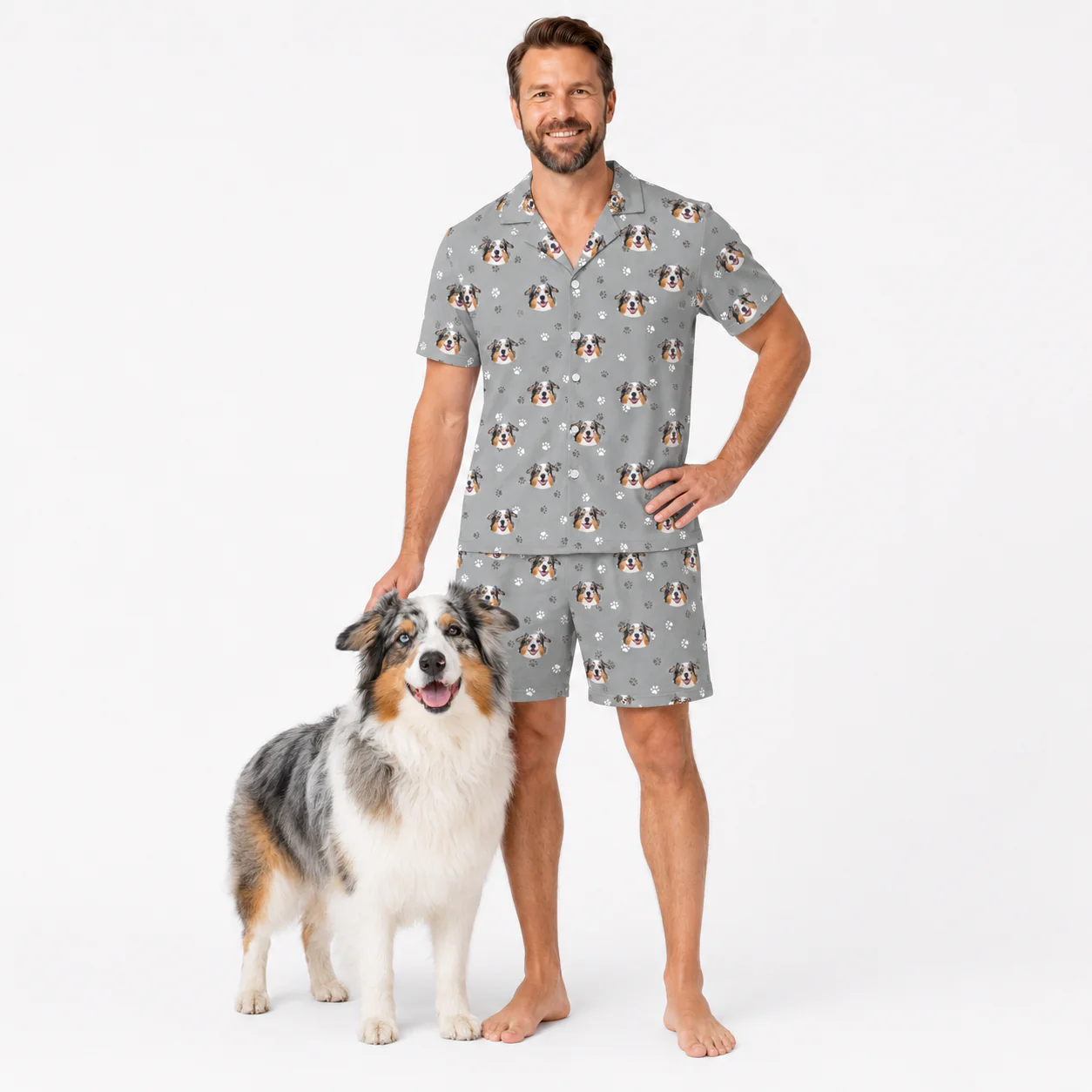 Adult Custom Pet Face Pajamas - Slate Gray Paws