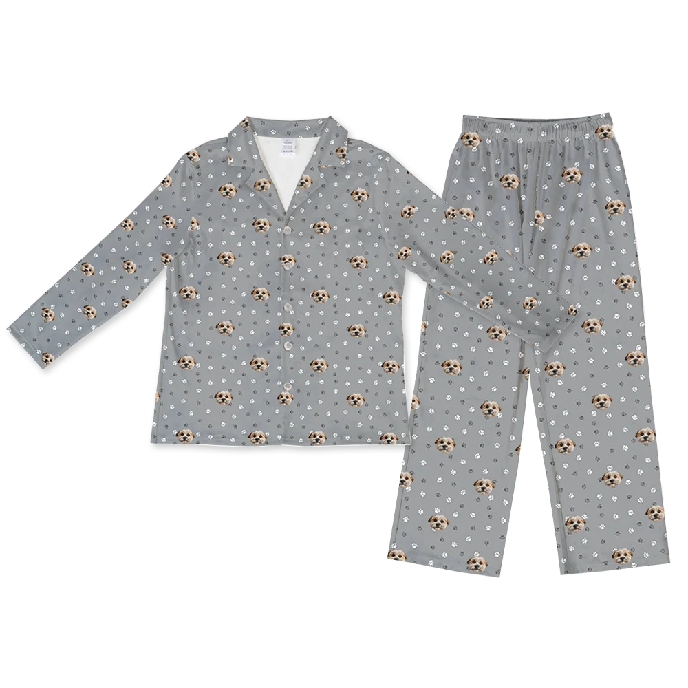 Adult Custom Pet Face Pajamas - Slate Gray Paws - Image 10