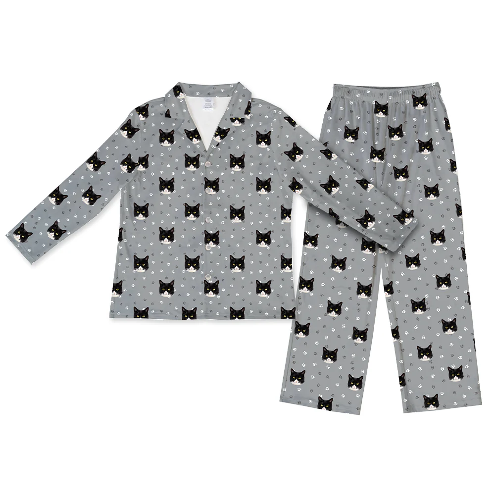 Adult Custom Pet Face Pajamas - Slate Gray Paws - Image 11