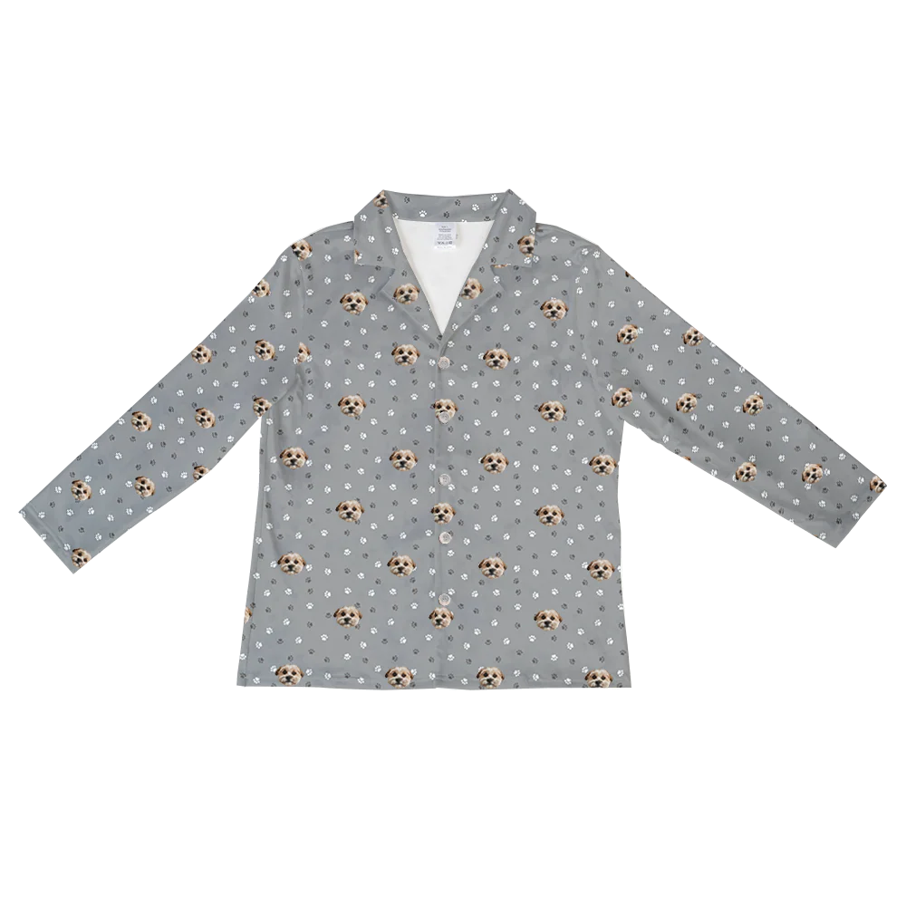Adult Custom Pet Face Pajamas - Slate Gray Paws - Image 13