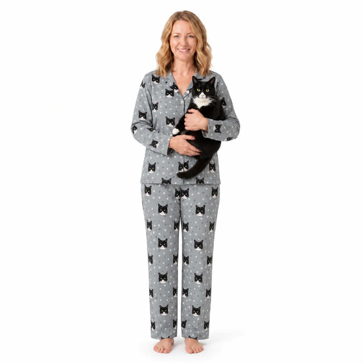 Adult Custom Pet Face Pajamas - Slate Gray Paws - Image 2