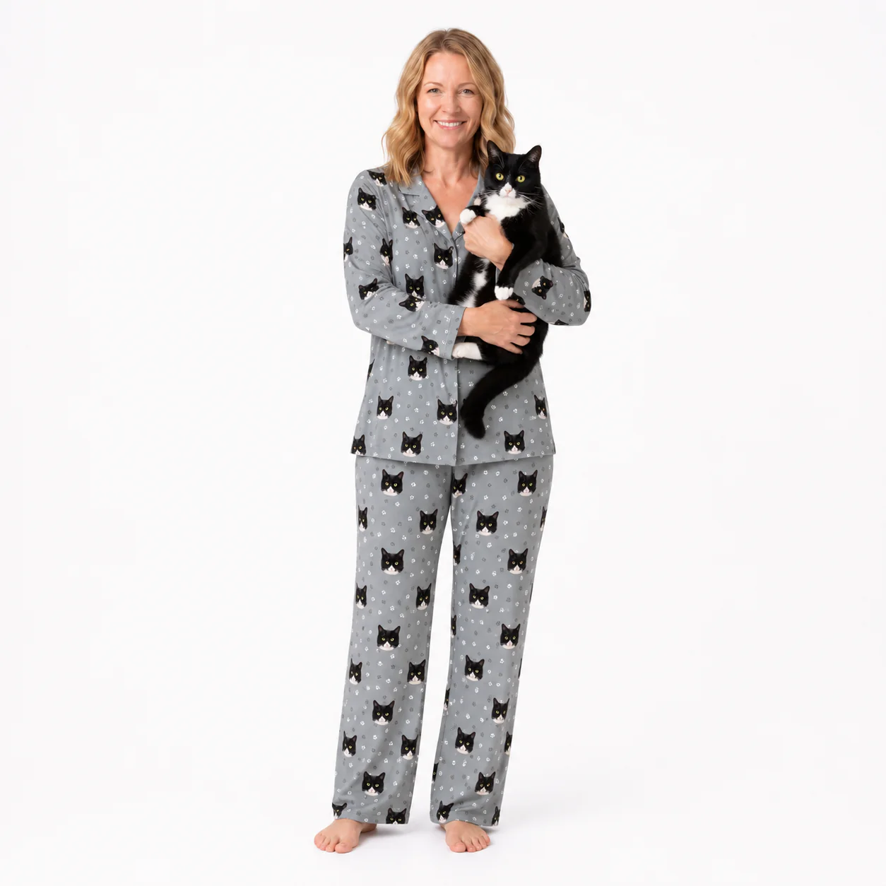 Adult Custom Pet Face Pajamas - Slate Gray Paws - Image 3