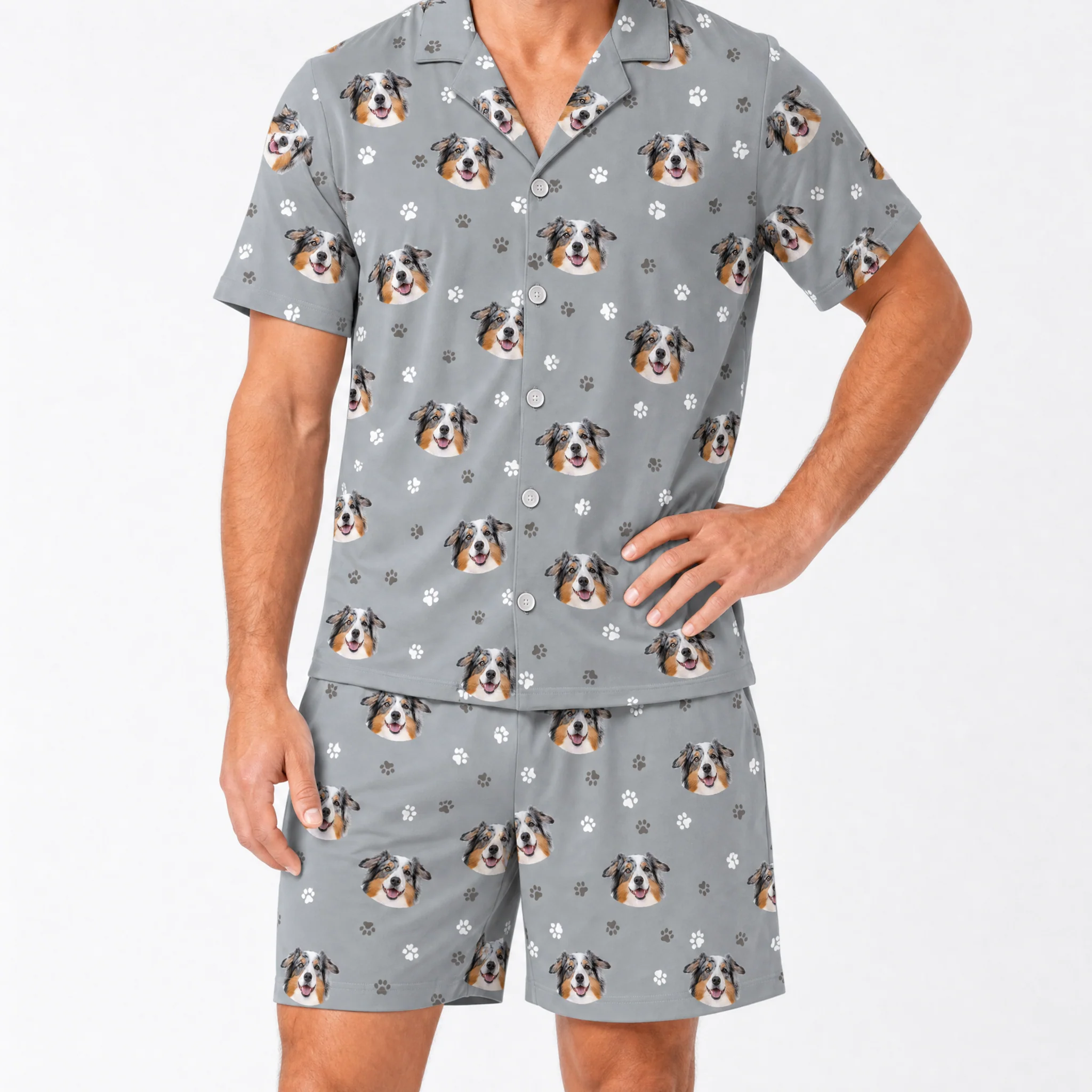 Adult Custom Pet Face Pajamas - Slate Gray Paws - Image 4