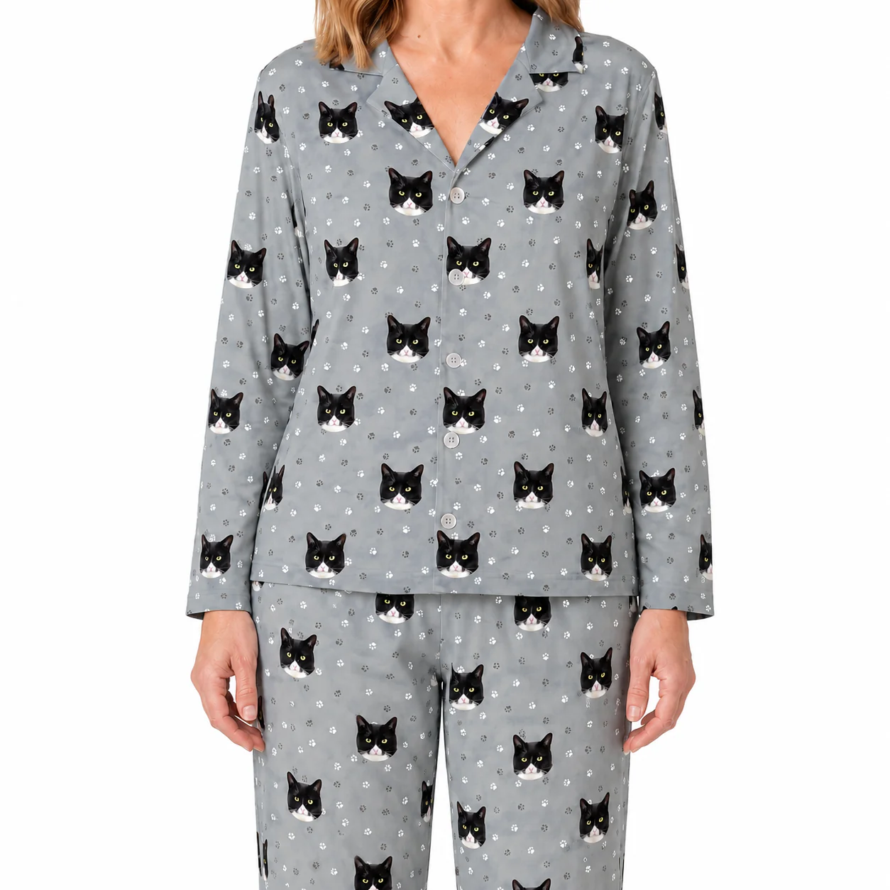 Adult Custom Pet Face Pajamas - Slate Gray Paws - Image 5