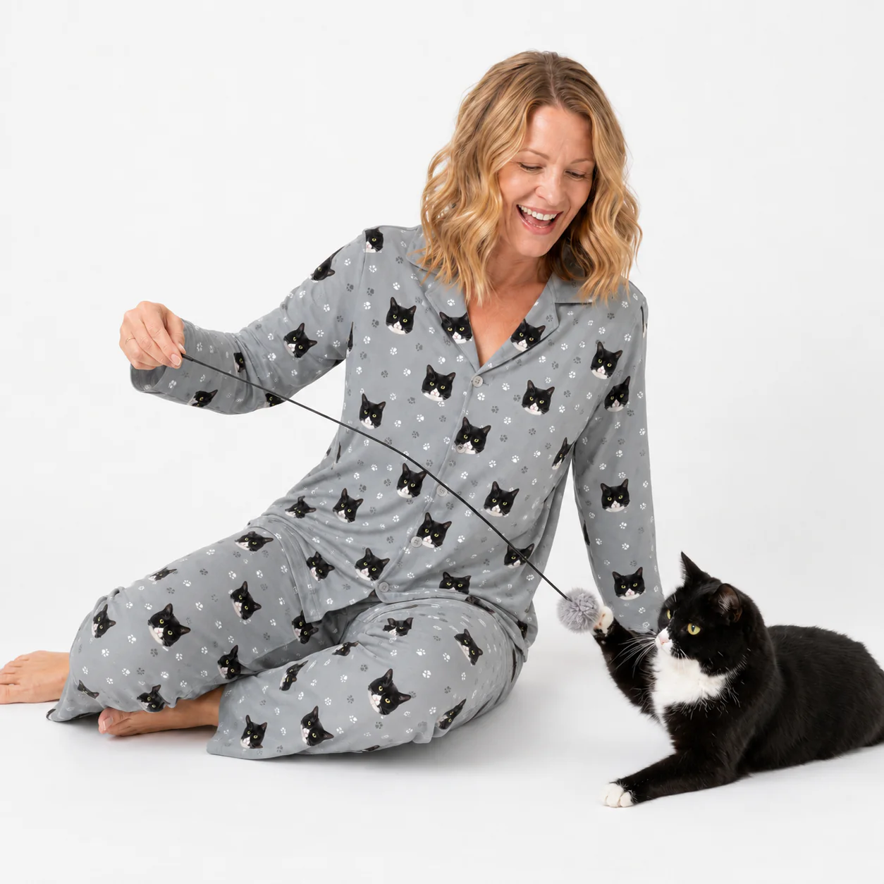 Adult Custom Pet Face Pajamas - Slate Gray Paws - Image 7