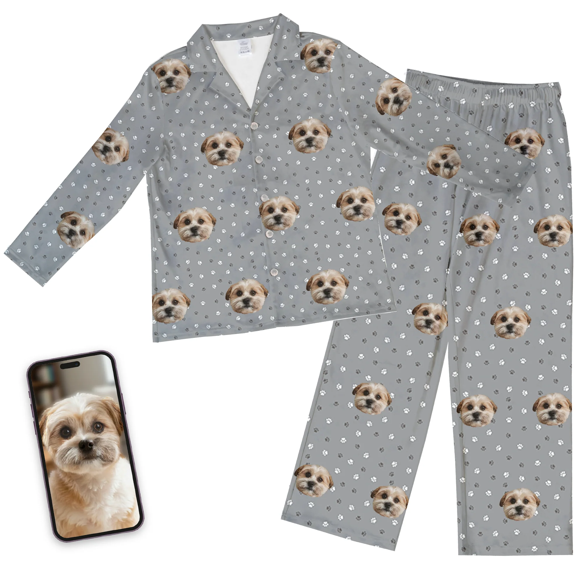 Adult Custom Pet Face Pajamas - Slate Gray Paws - Image 9