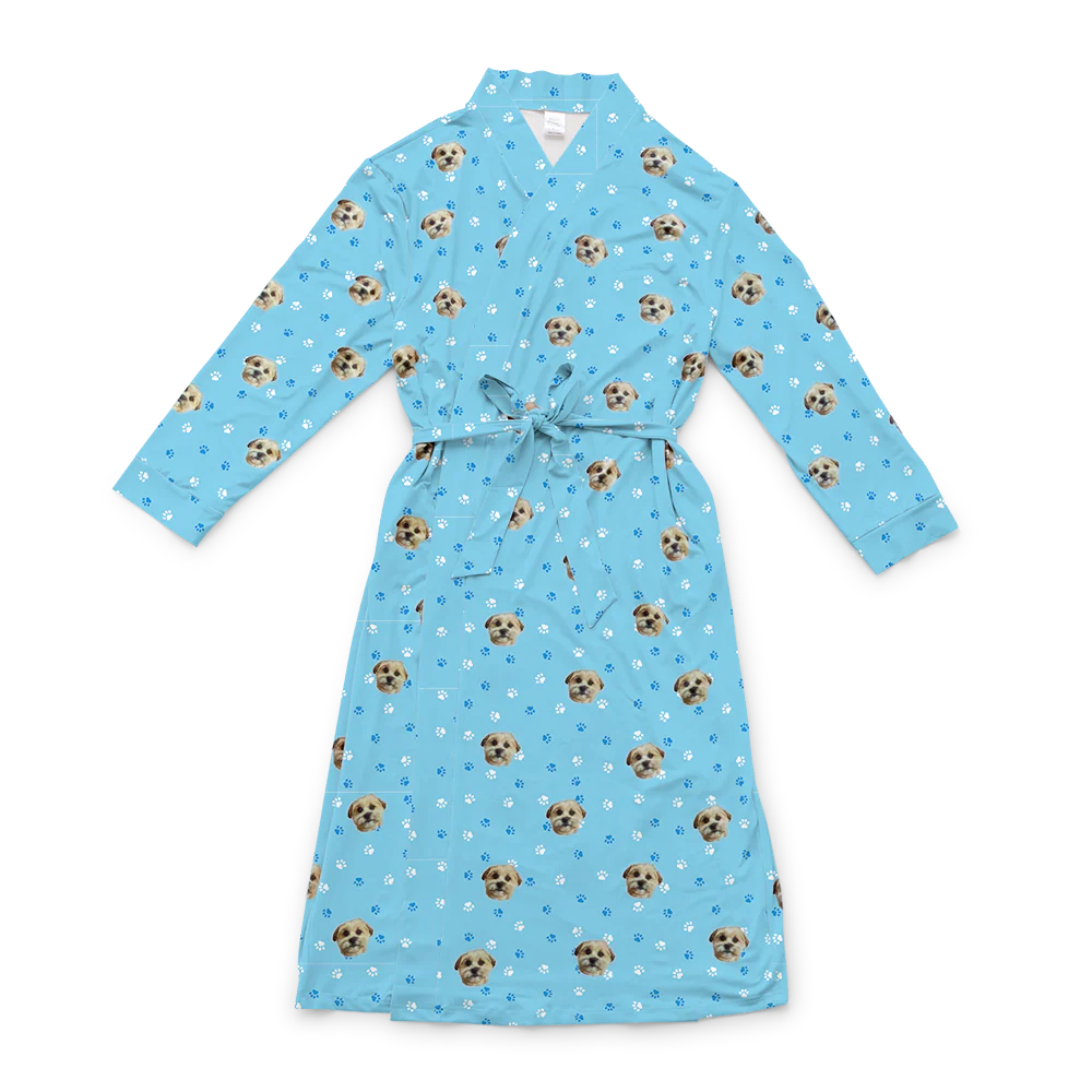 Adult Custom Pet Face Robes - Light Blue Paws - Image 4