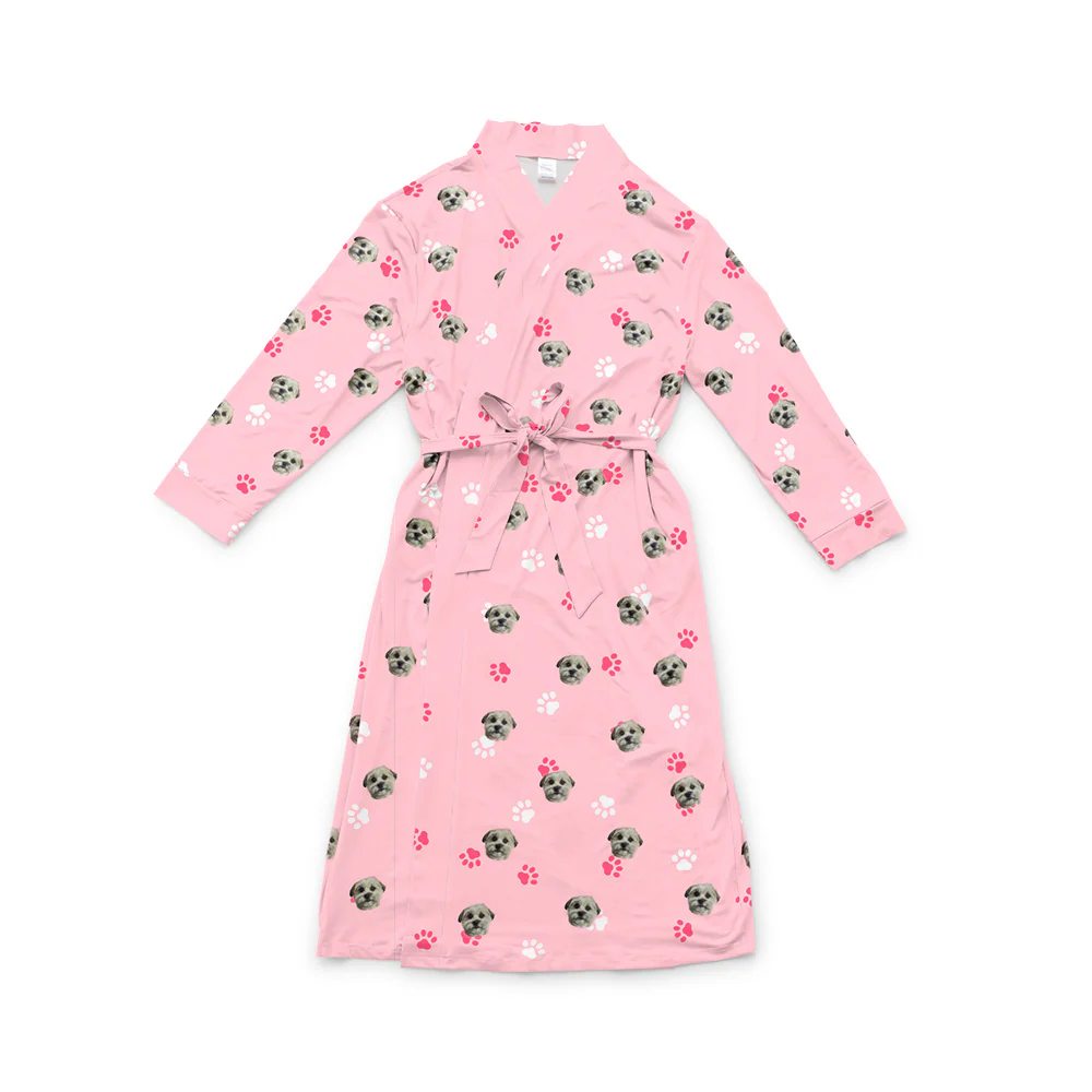Adult Custom Pet Face Robes - Light Pink Paws - Image 4