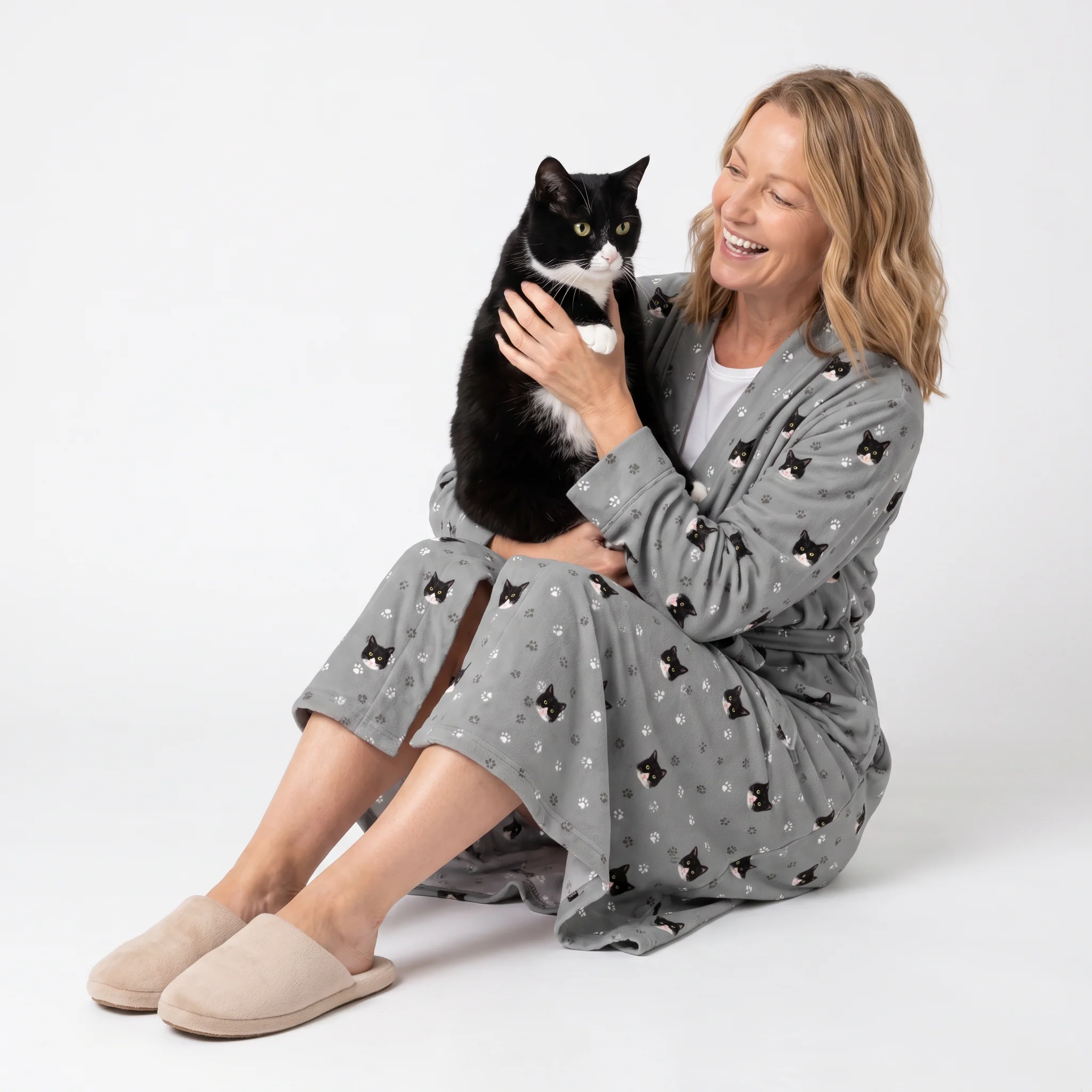 Adult Custom Pet Face Robes - Slate Gray Paws - Image 3