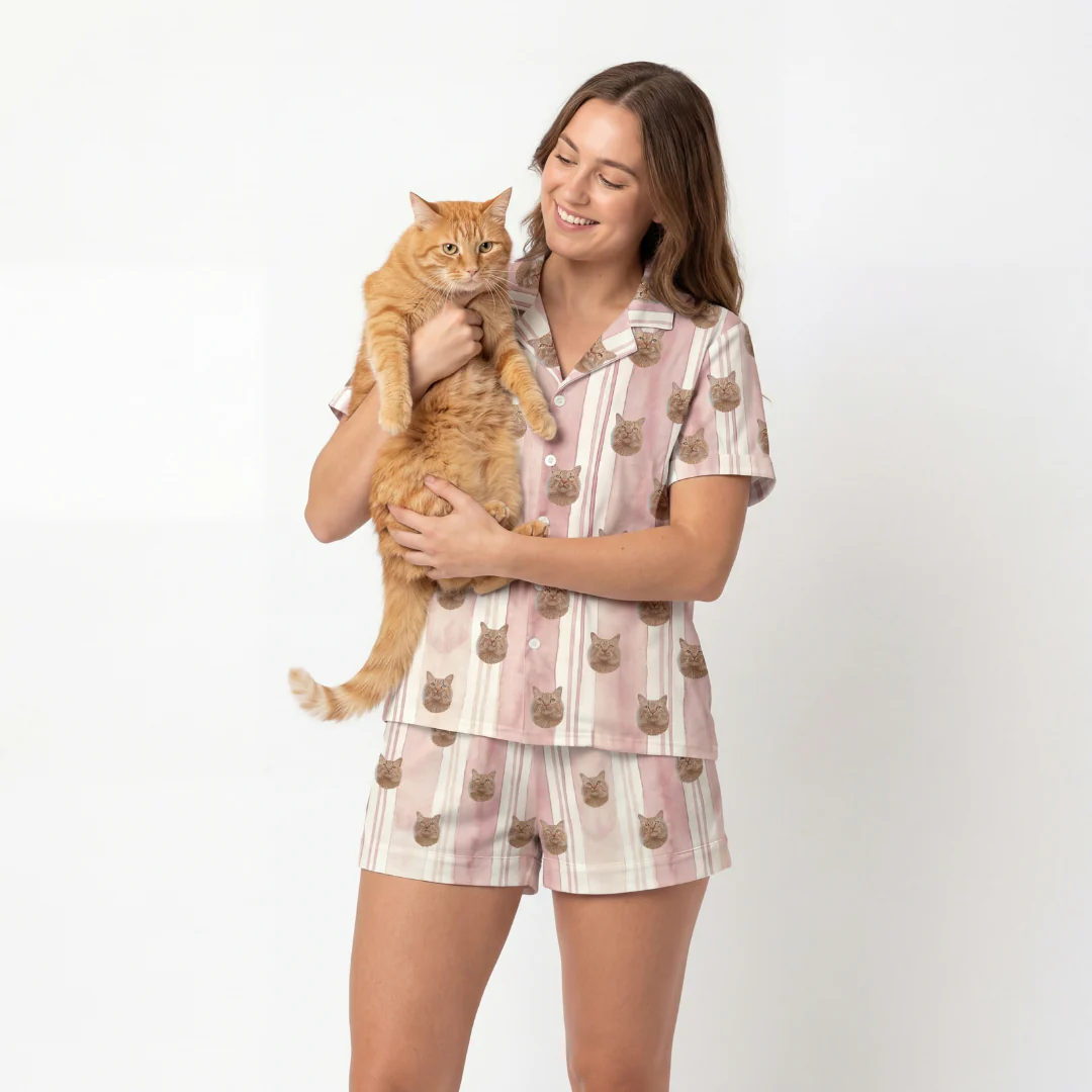 Short Button-Down Pajama Set | Pet Face Pajamas - Image 10
