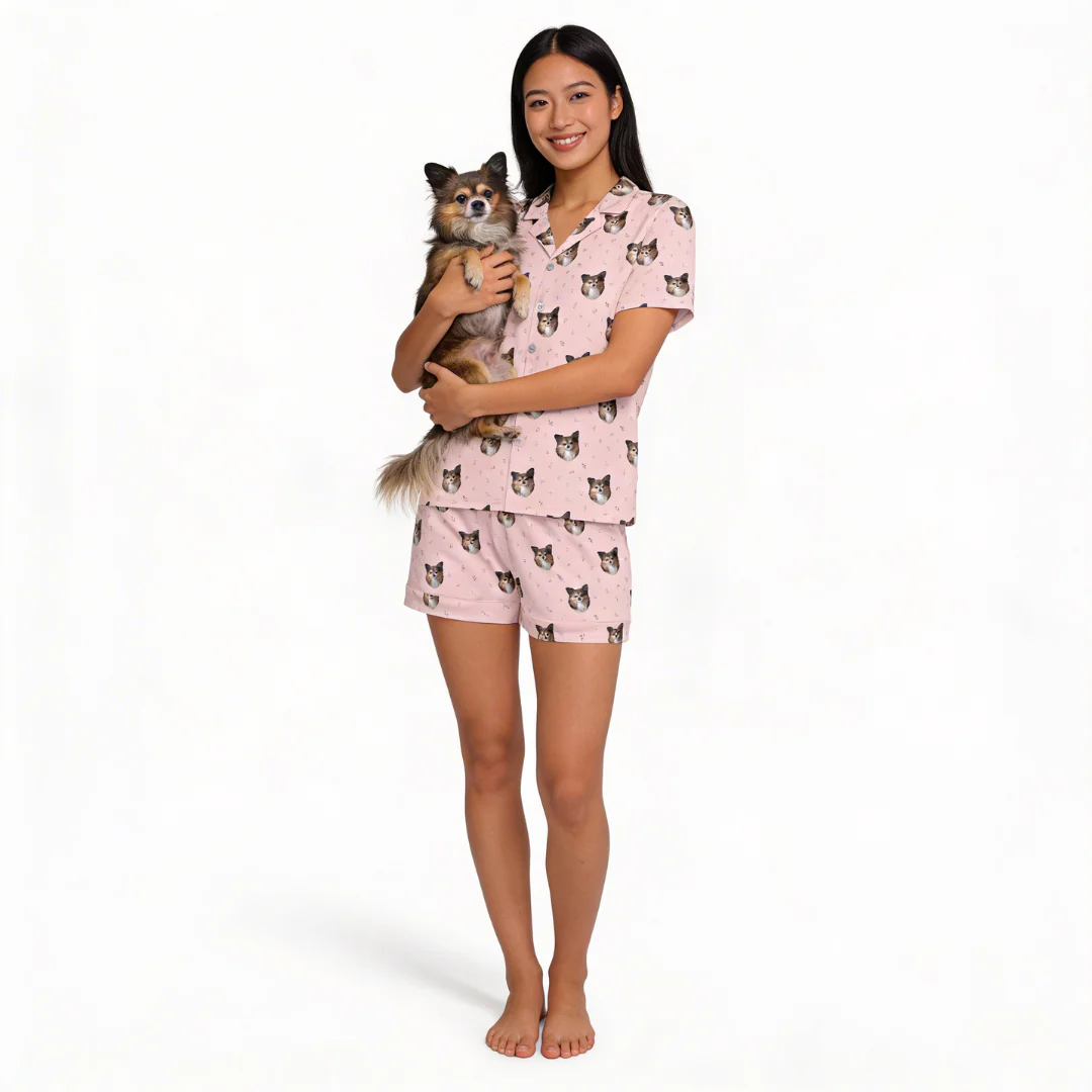 Short Button-Down Pajama Set | Pet Face Pajamas - Image 14