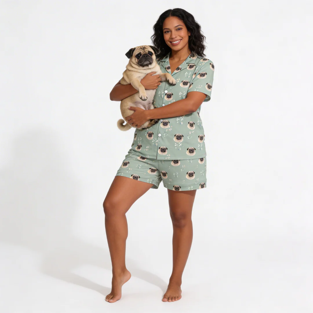 Short Button-Down Pajama Set | Pet Face Pajamas - Image 16