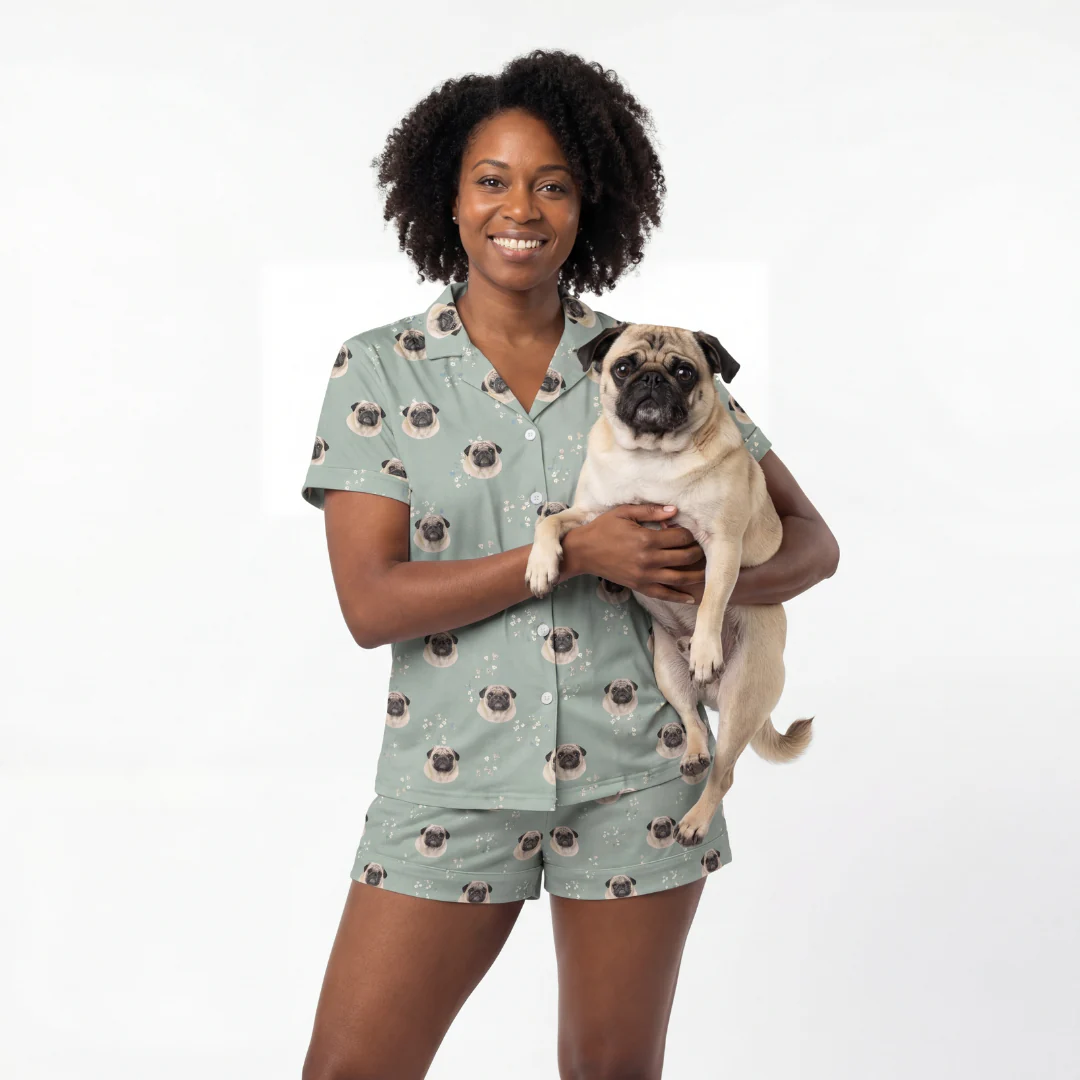 Short Button-Down Pajama Set | Pet Face Pajamas - Image 17