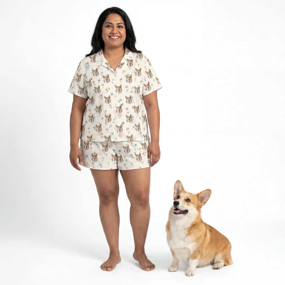 Short Button-Down Pajama Set | Pet Face Pajamas - Image 18
