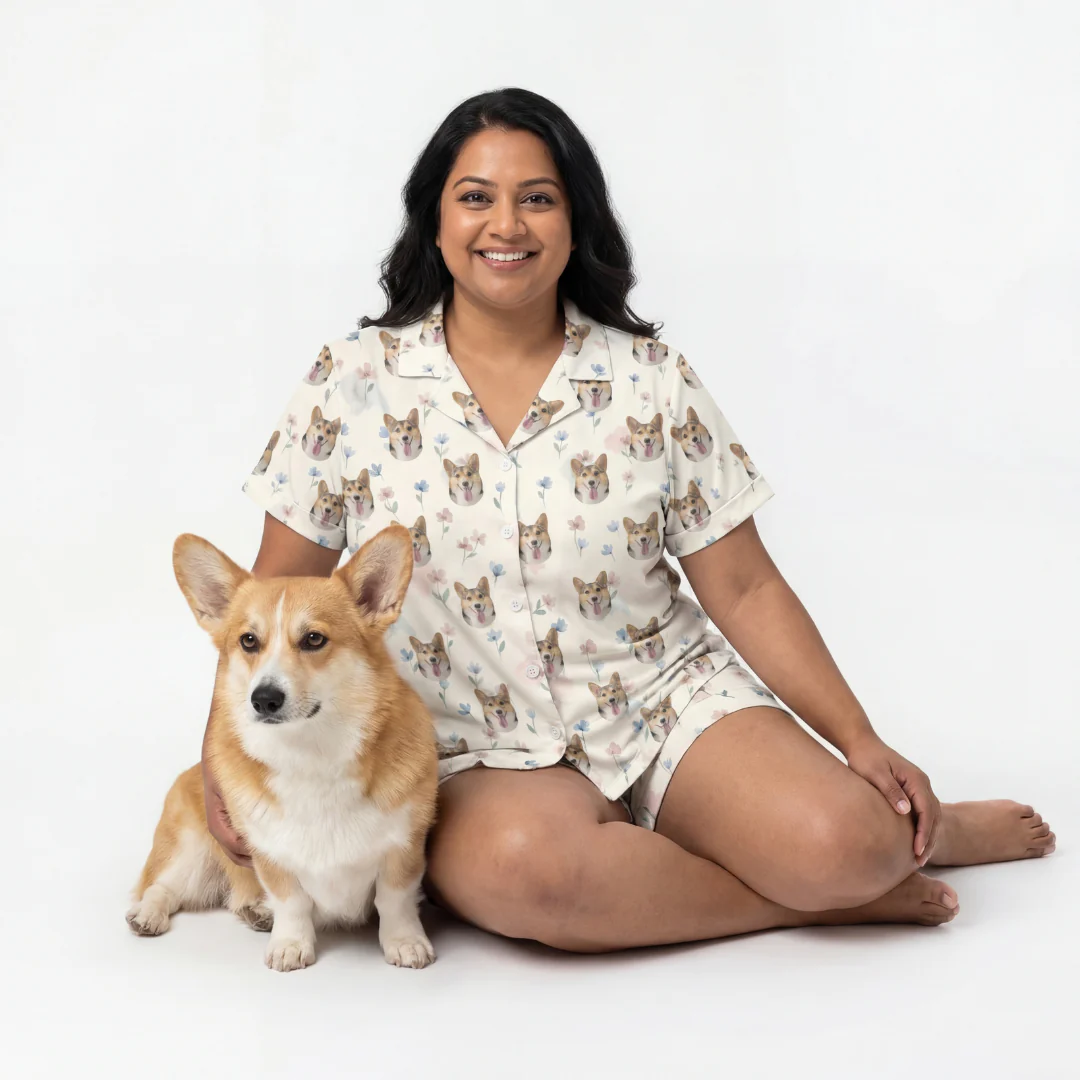 Short Button-Down Pajama Set | Pet Face Pajamas - Image 19