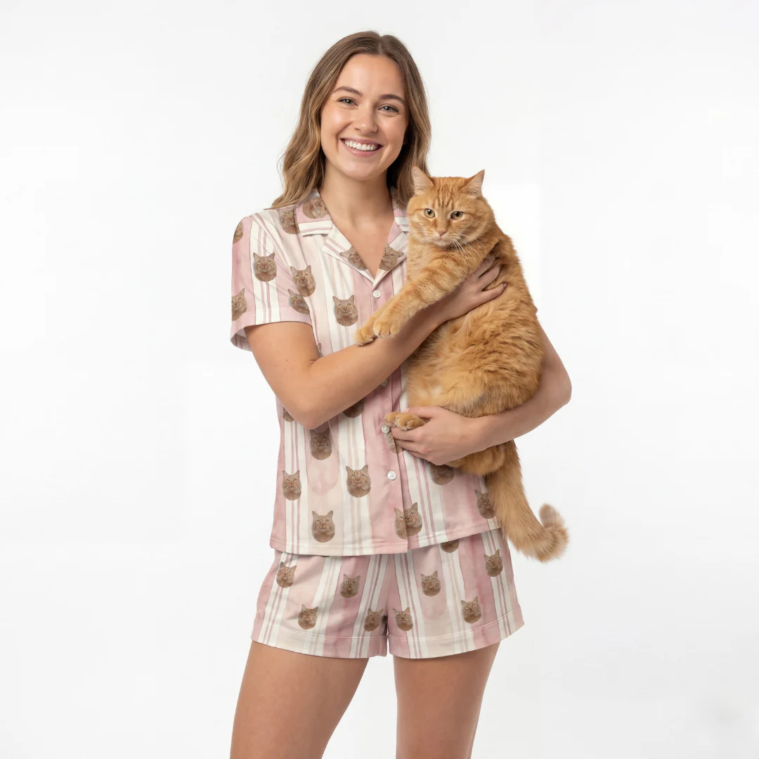 Short Button-Down Pajama Set | Pet Face Pajamas - Image 4