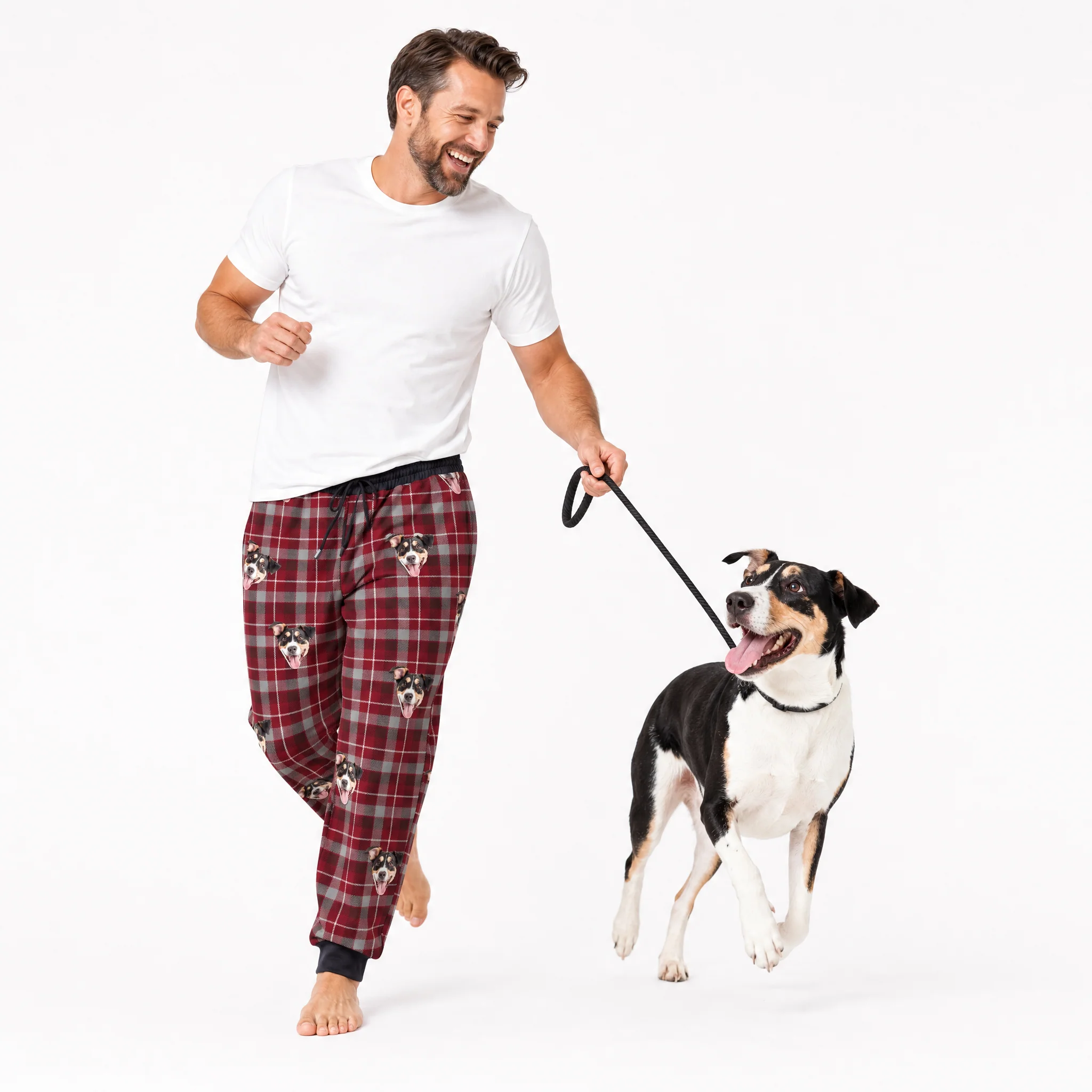 Adult Custom Pet Face Sweatpants - Red & Gray Plaid - Image 3