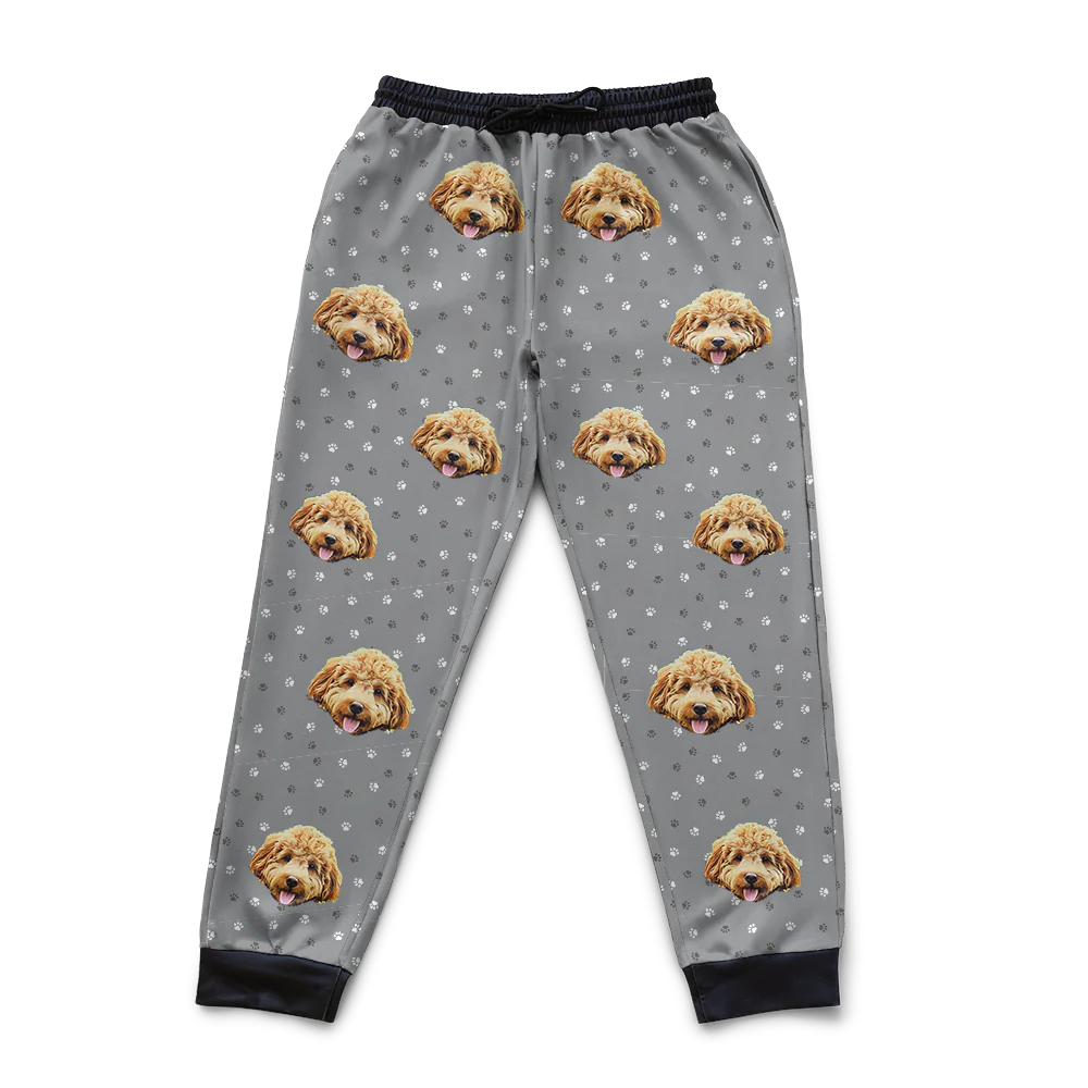 Adult Custom Pet Face Sweatpants - Slate Gray Paws - Image 4