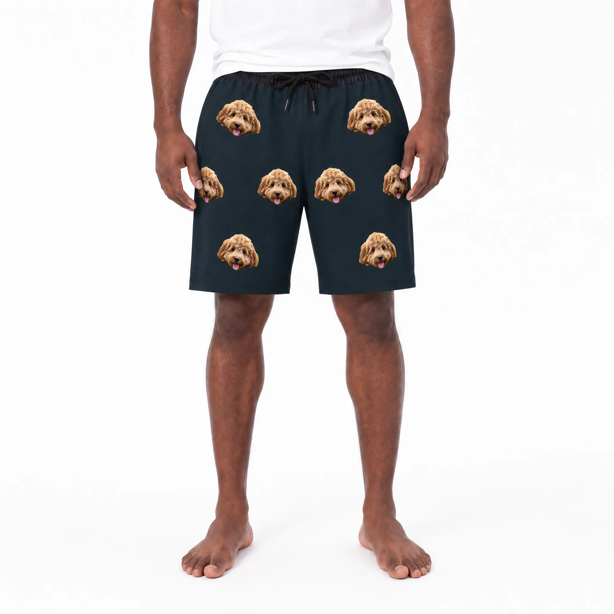 Adult Custom Pet Face Sweatshorts - Black - Image 2