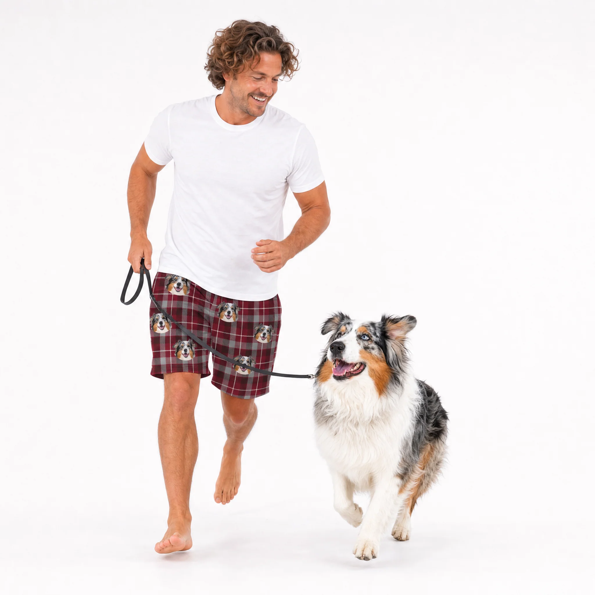 Adult Custom Pet Face Sweatshorts - Red & Gray Plaid - Image 3