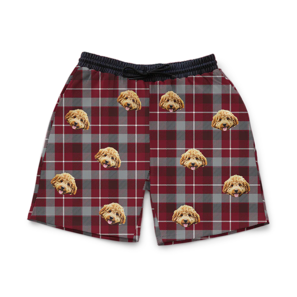 Adult Custom Pet Face Sweatshorts - Red & Gray Plaid - Image 4
