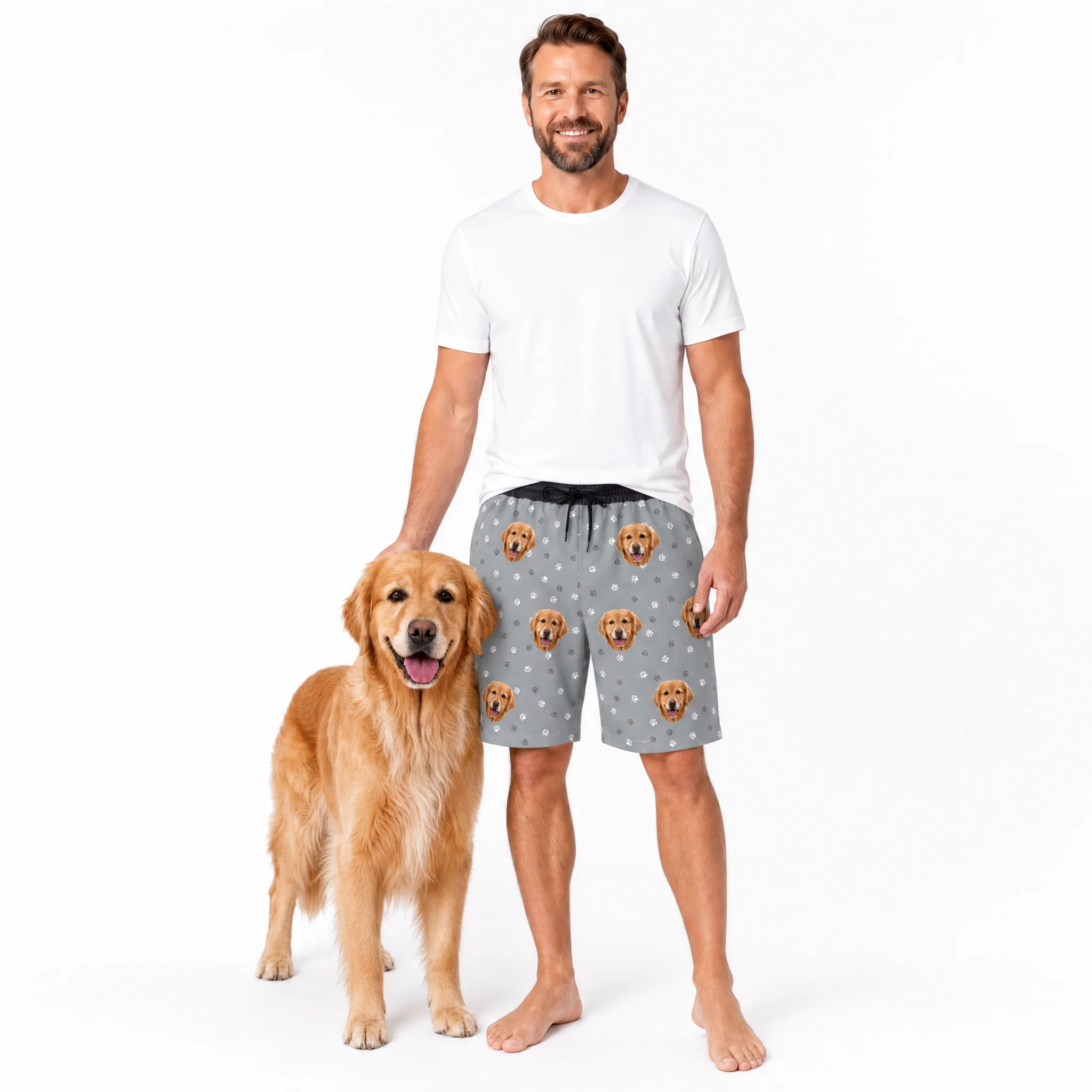 Adult Custom Pet Face Sweatshorts - Slate Gray Paws