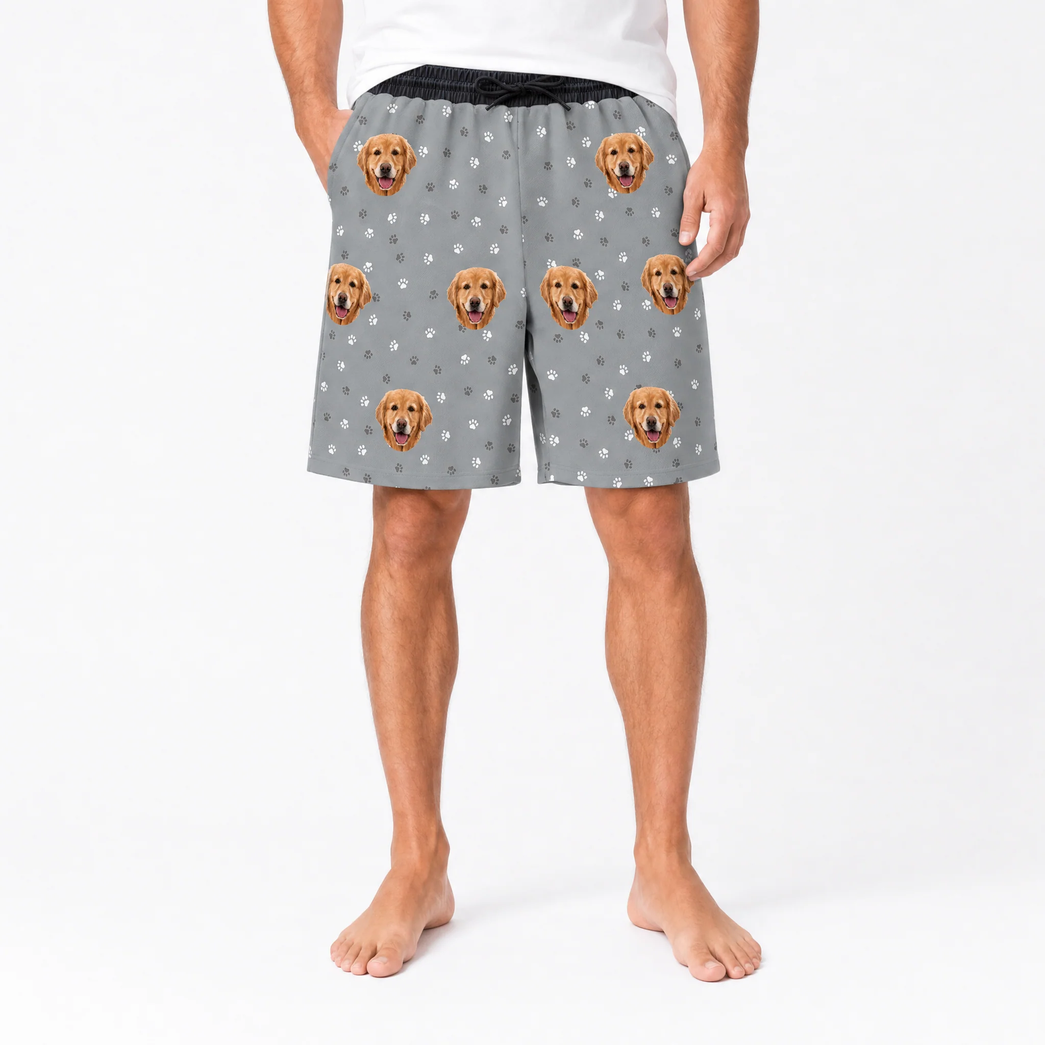 Adult Custom Pet Face Sweatshorts - Slate Gray Paws - Image 2