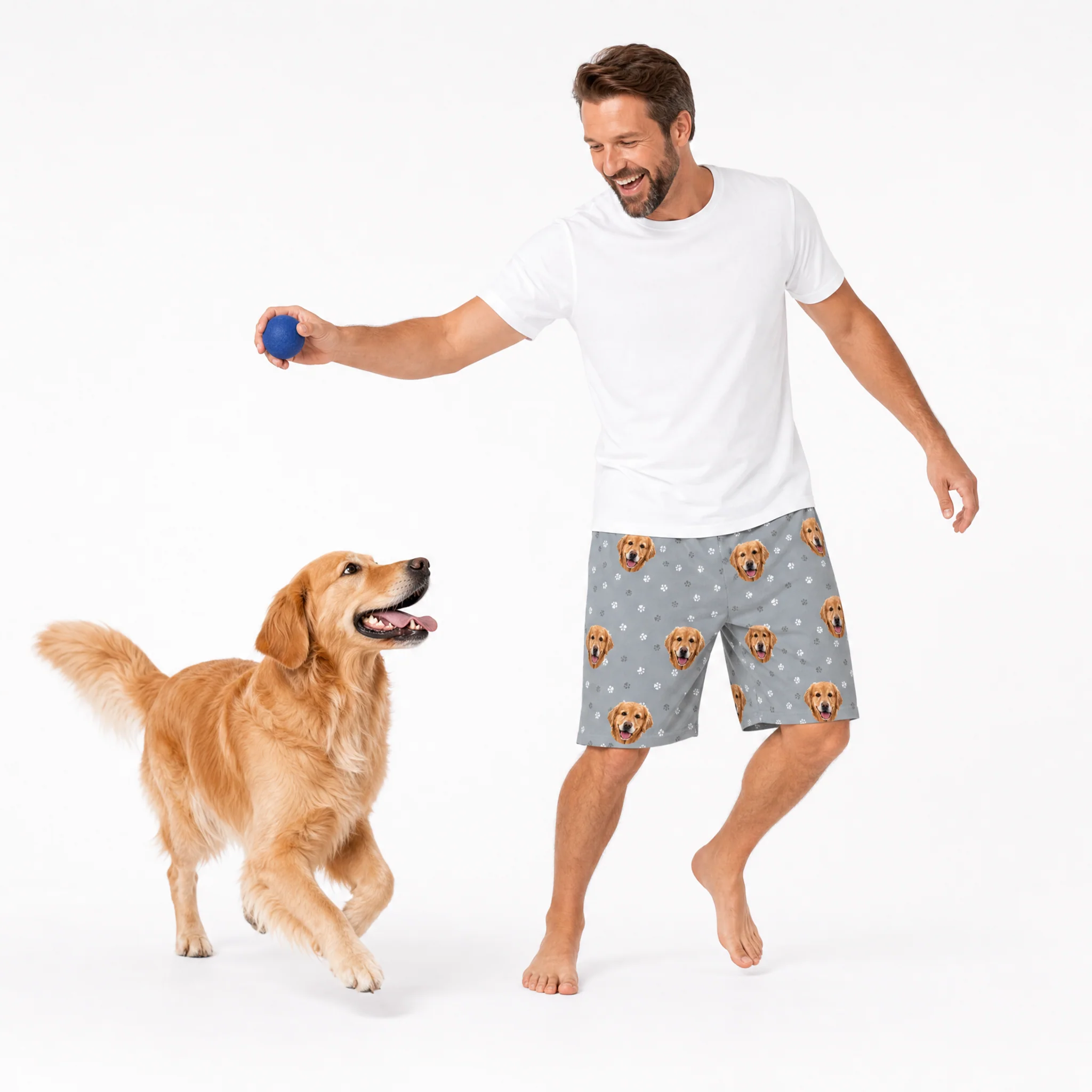 Adult Custom Pet Face Sweatshorts - Slate Gray Paws - Image 3