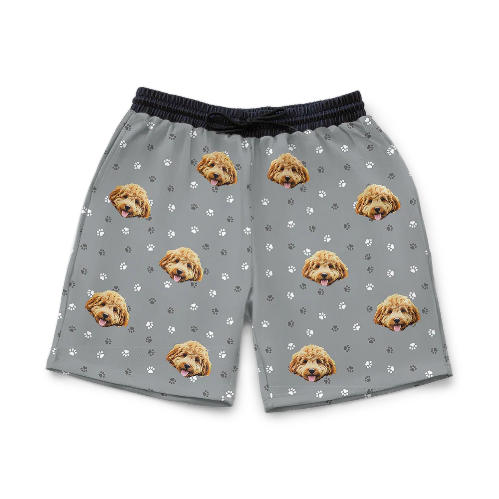Adult Custom Pet Face Sweatshorts - Slate Gray Paws - Image 4