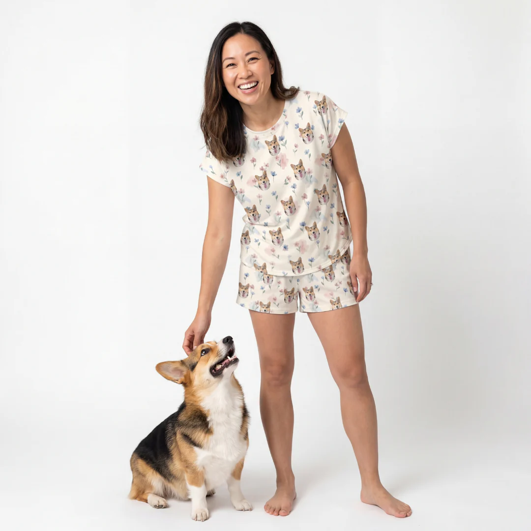 Fitted T-Shirt Pajama Set | Pet Face Pajamas - Image 19