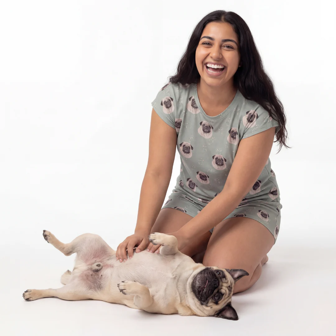 Fitted T-Shirt Pajama Set | Pet Face Pajamas - Vintage Bloom - Image 2