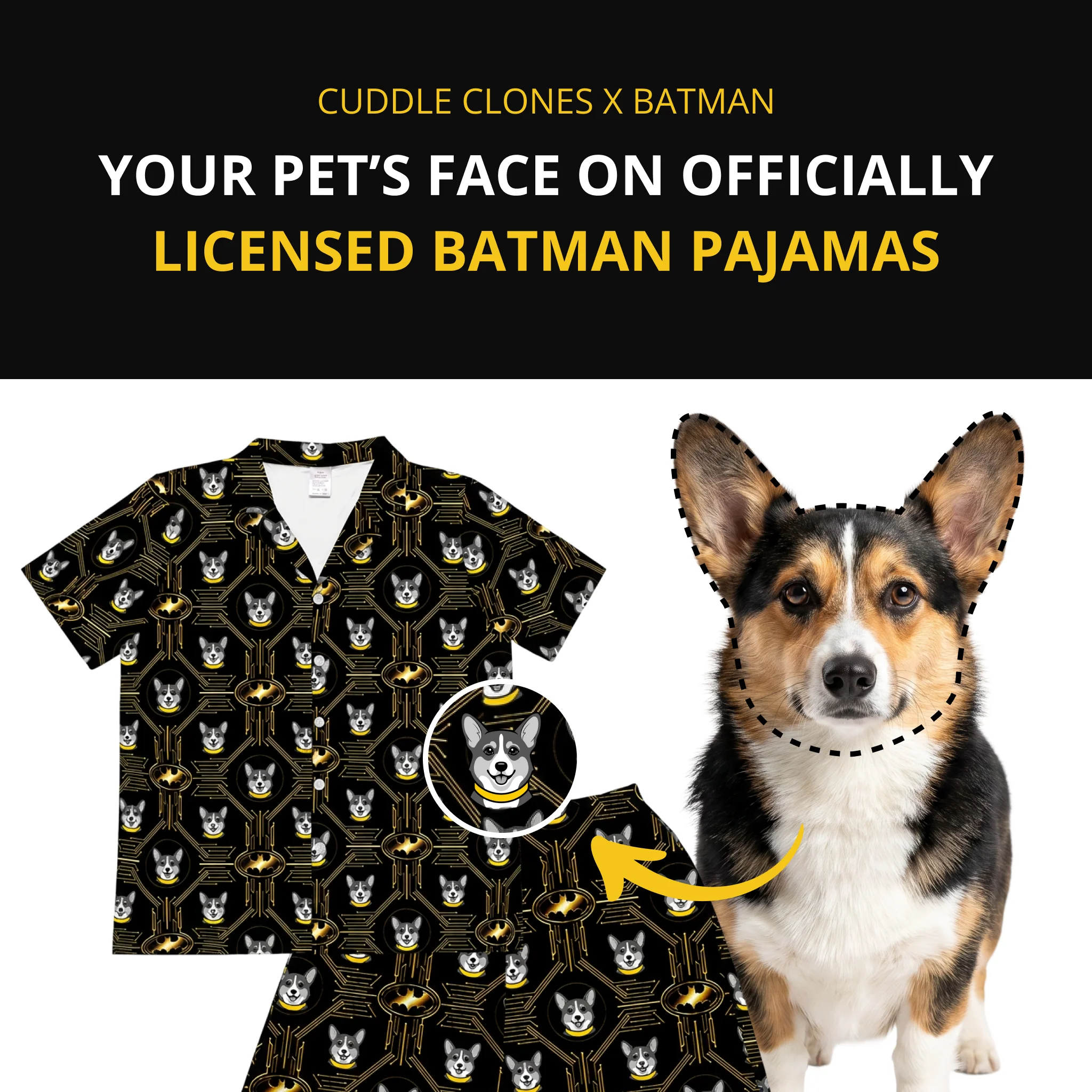 Kids Batman Pajamas with Your Pet's Face - Iconic Batman - Image 4
