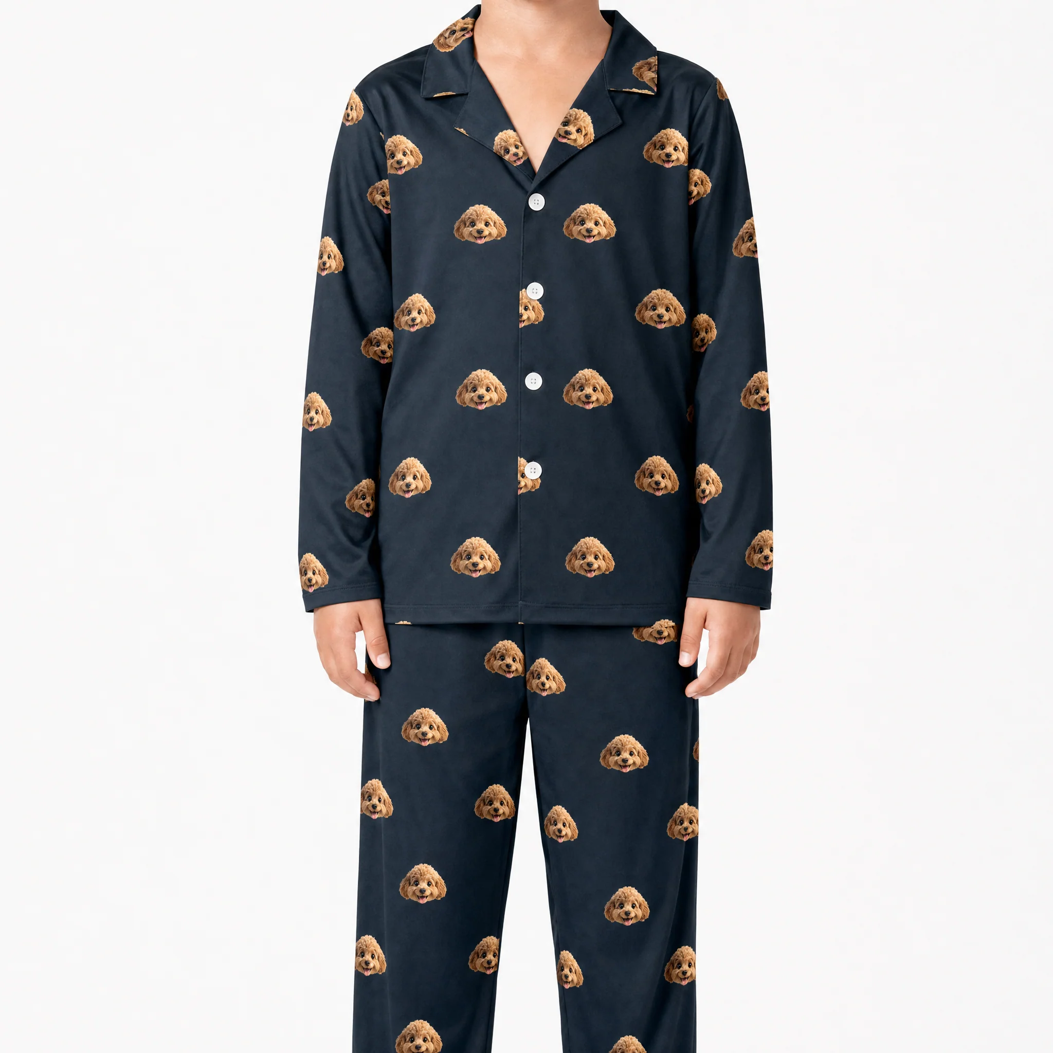 Kids Custom Cartoon Pet Face Pajamas - Black - Image 2
