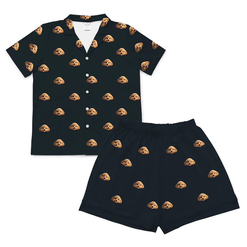 Kids Custom Cartoon Pet Face Pajamas - Black - Image 5