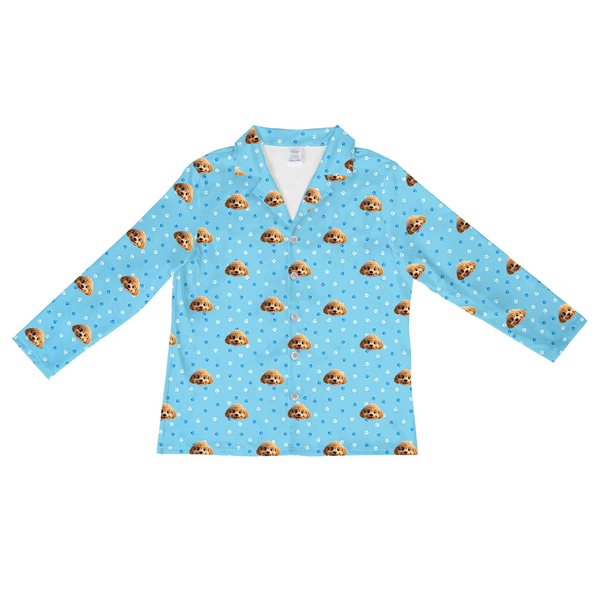 Kids Custom Cartoon Pet Face Pajamas - Light Blue Paws - Image 6