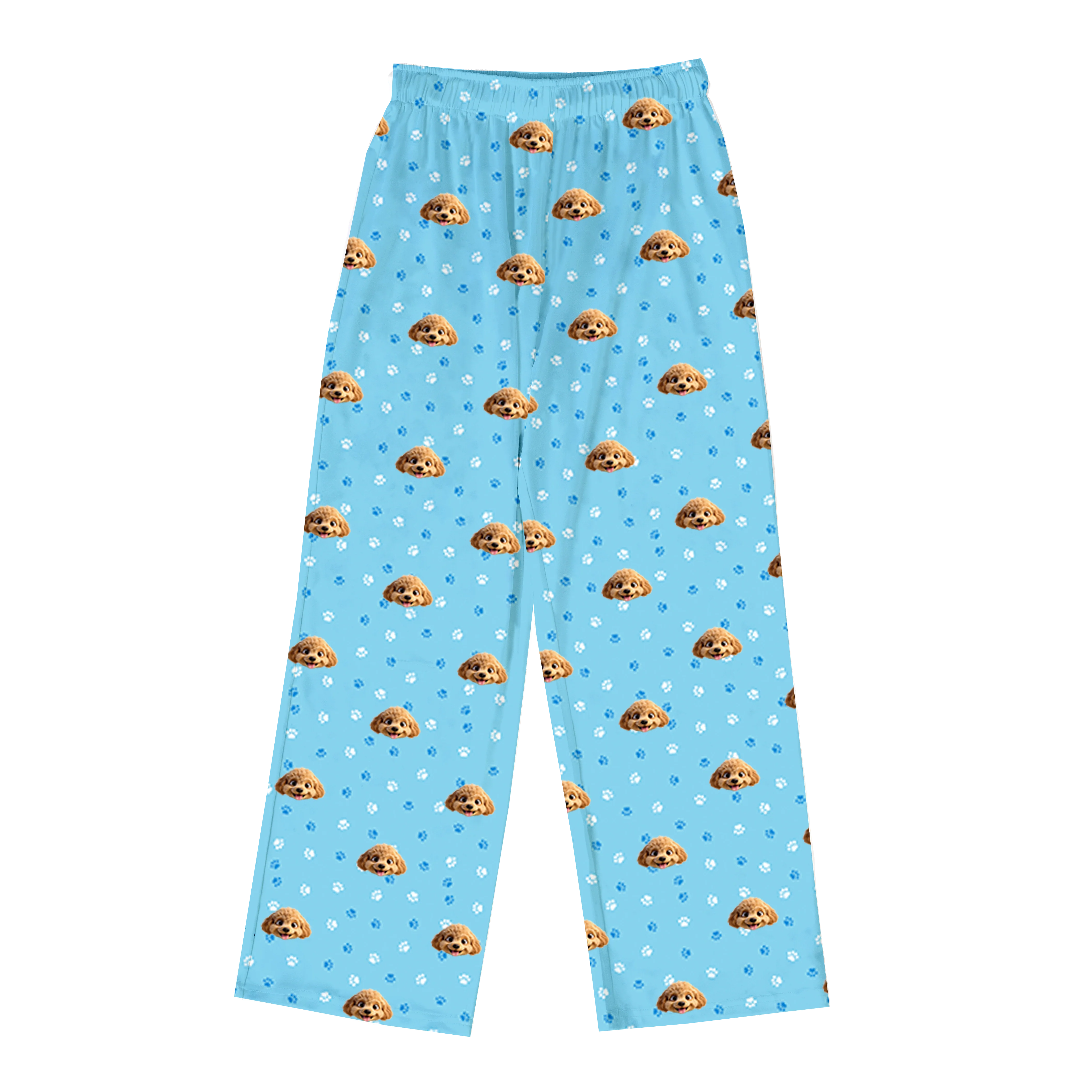 Kids Custom Cartoon Pet Face Pajamas - Light Blue Paws - Image 8