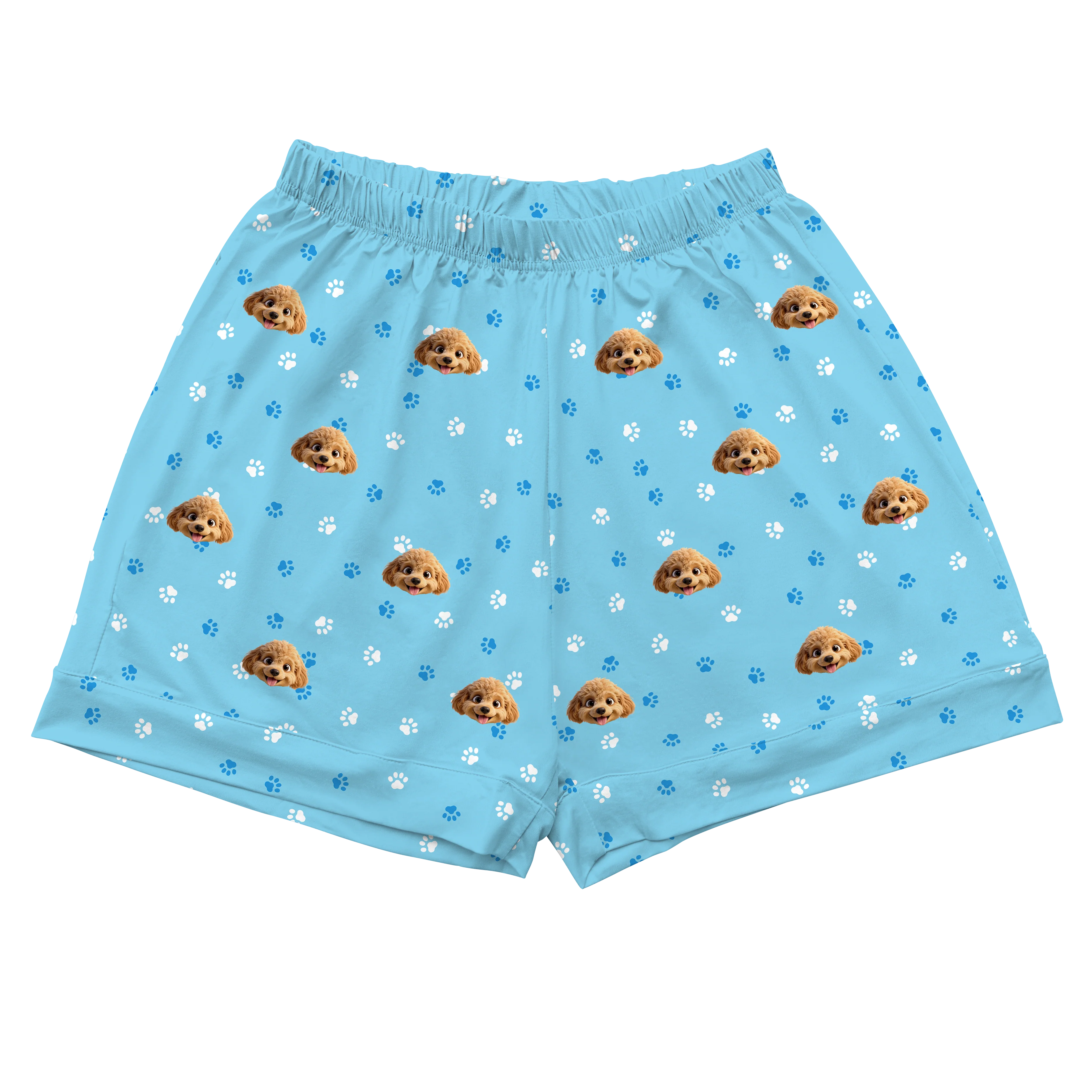 Kids Custom Cartoon Pet Face Pajamas - Light Blue Paws - Image 9