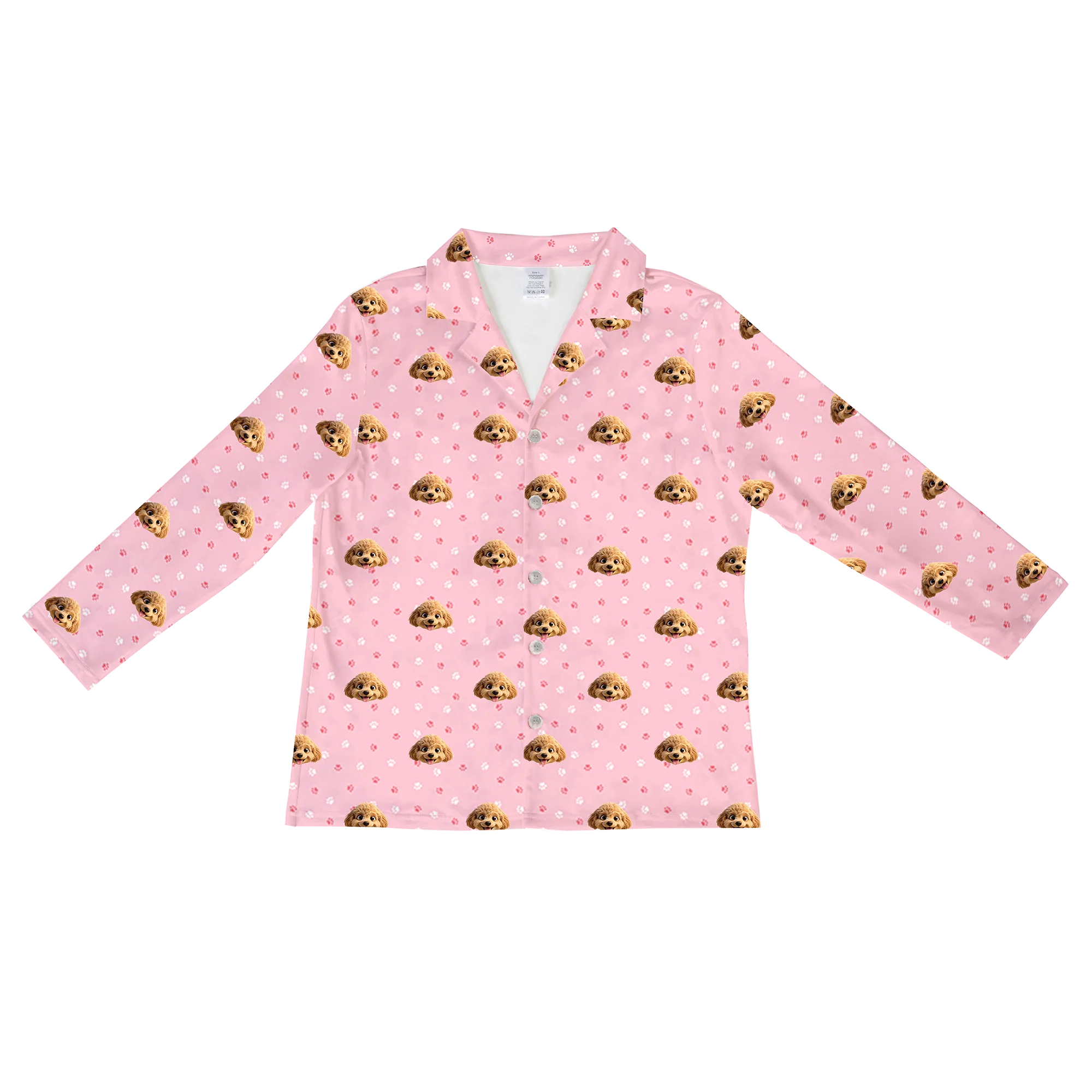 Kids Custom Cartoon Pet Face Pajamas - Light Pink Paws - Image 6