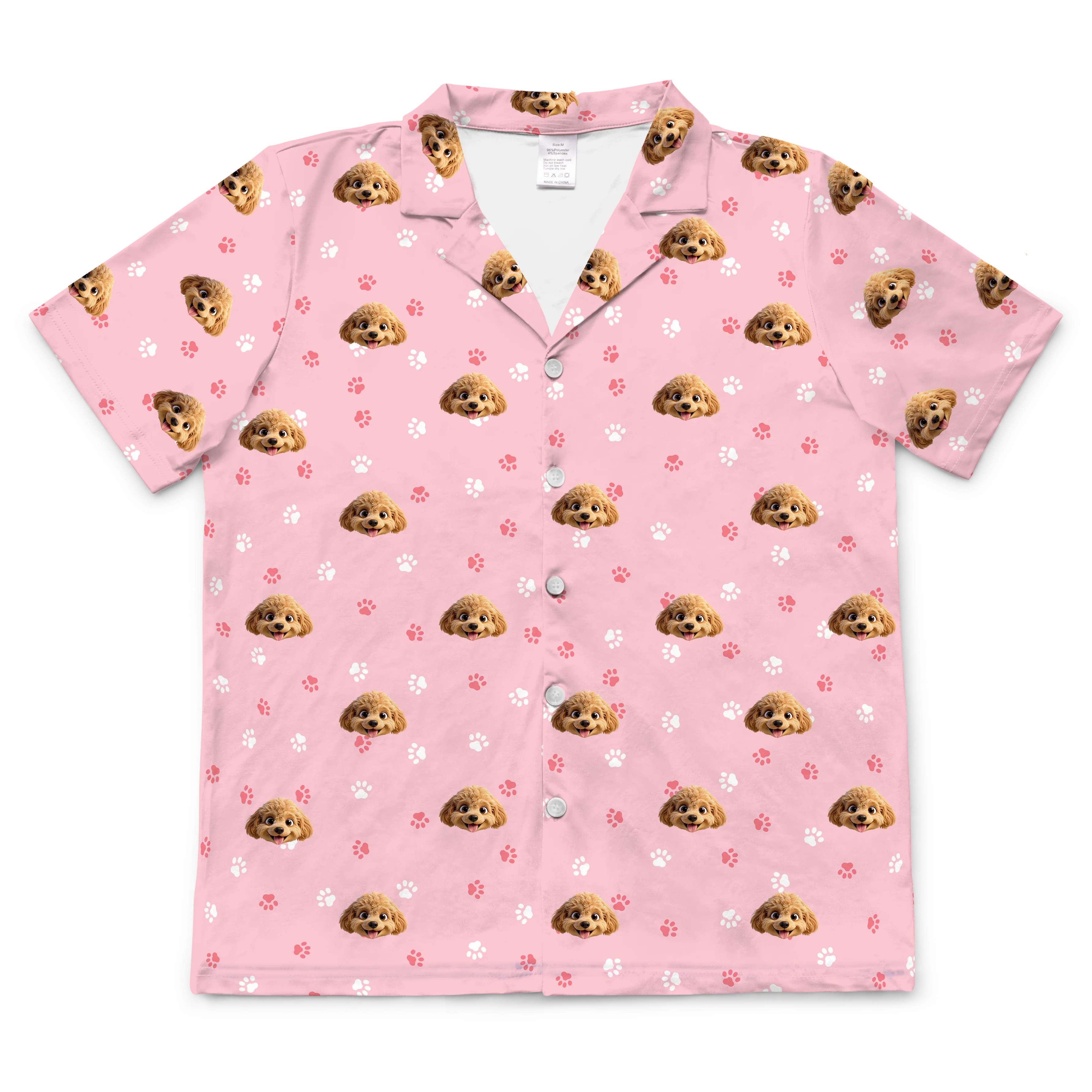 Kids Custom Cartoon Pet Face Pajamas - Light Pink Paws - Image 7
