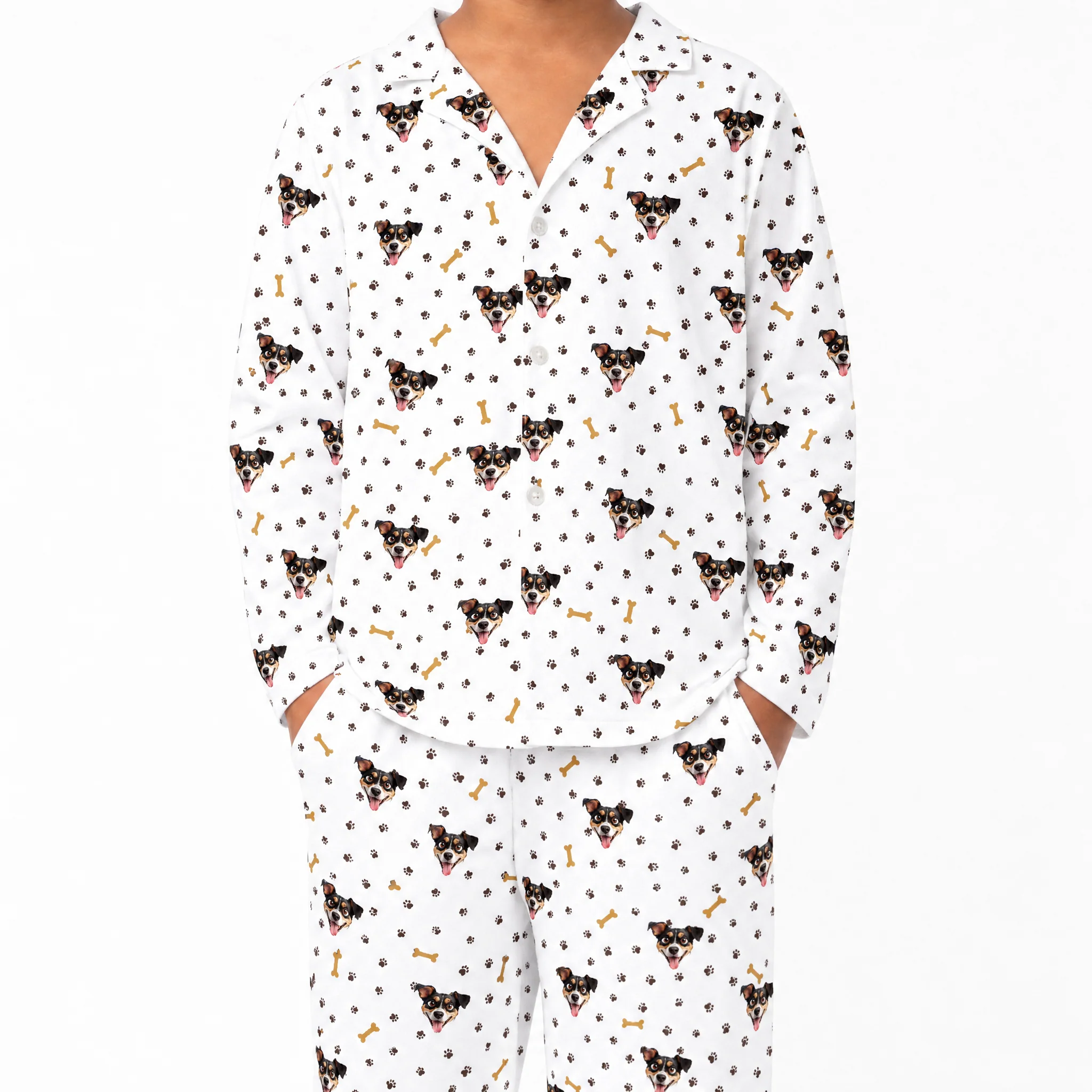 Kids Custom Cartoon Pet Face Pajamas - Paws and Bones - Image 2