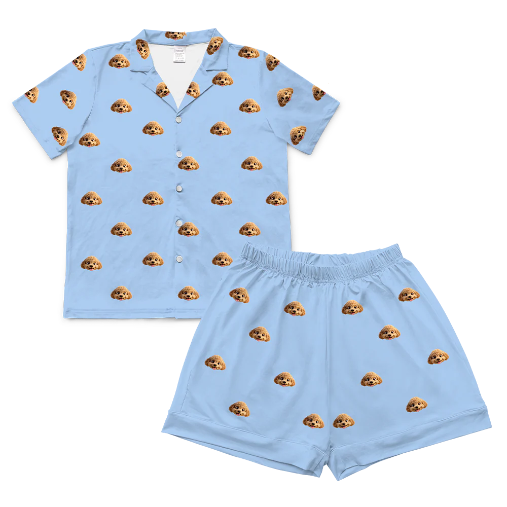 Kids Custom Cartoon Pet Face Pajamas - Sky Blue - Image 5