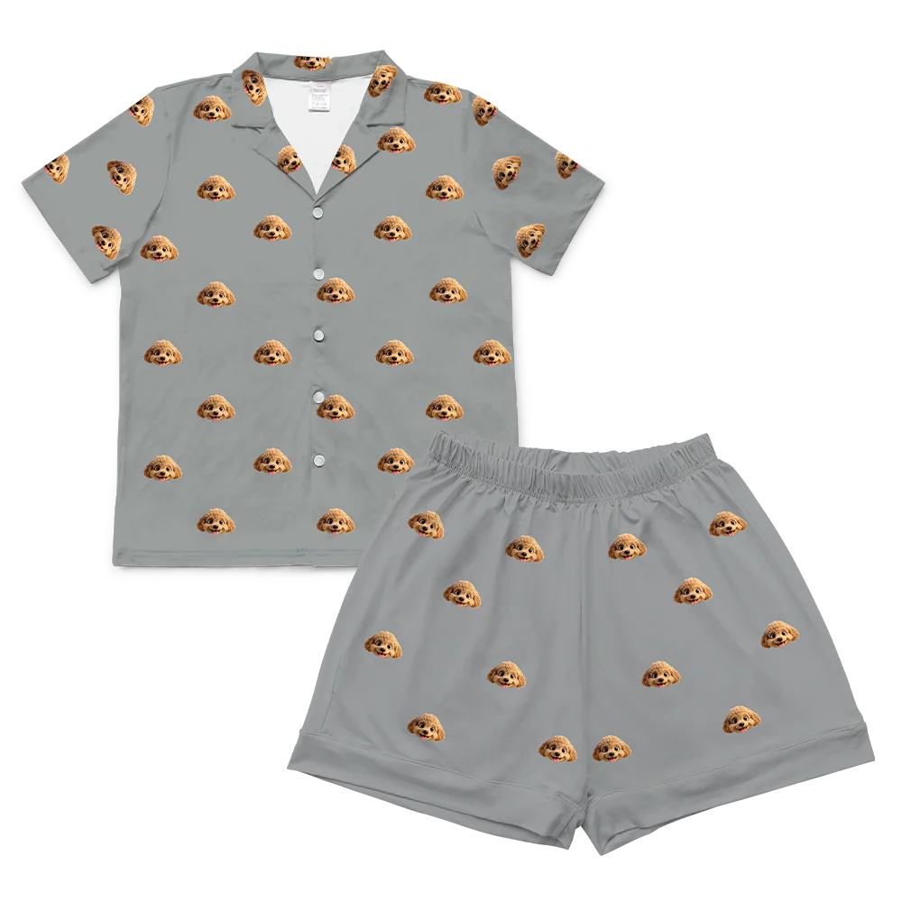 Kids Custom Cartoon Pet Face Pajamas - Slate Gray - Image 5