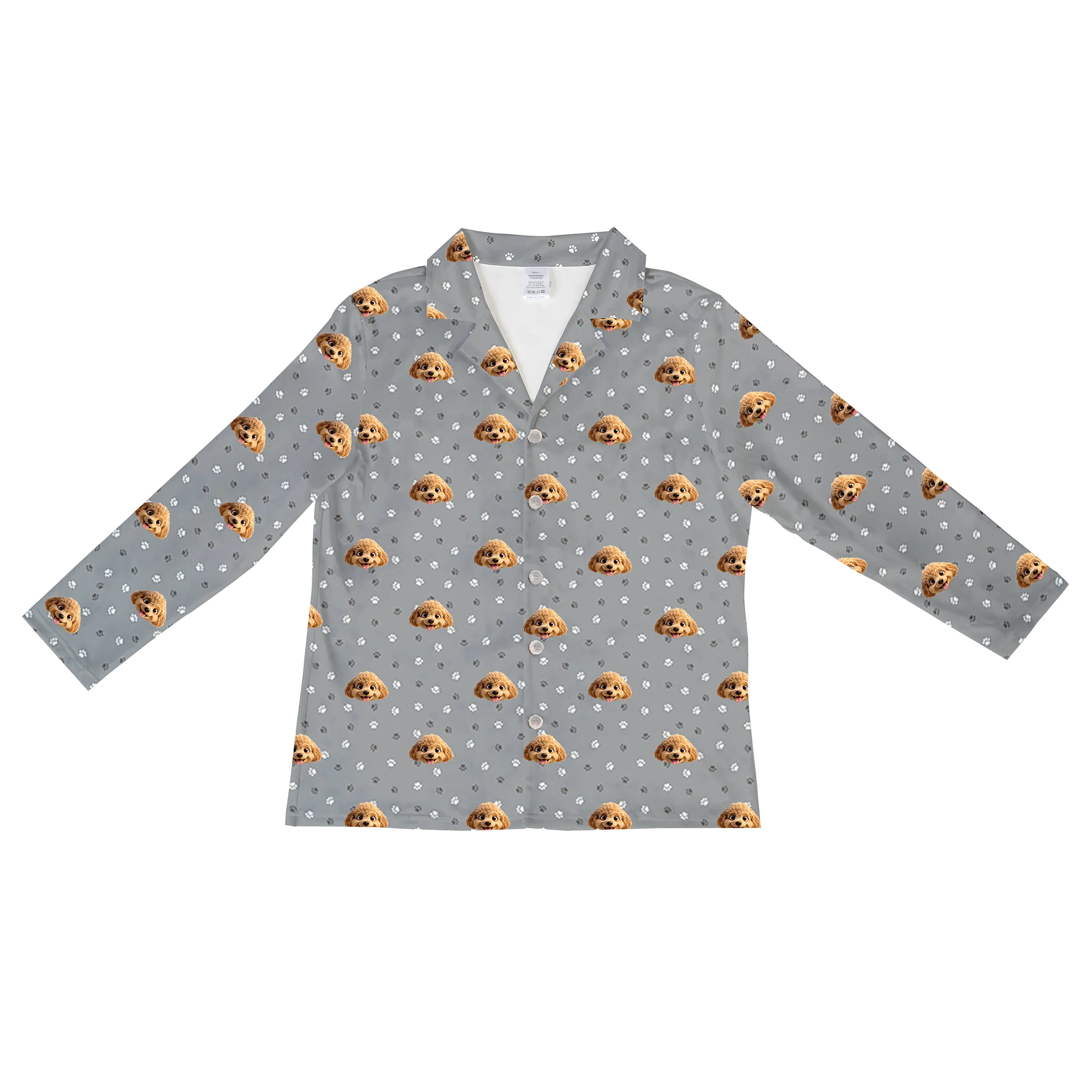 Kids Custom Cartoon Pet Face Pajamas - Slate Gray Paws - Image 6