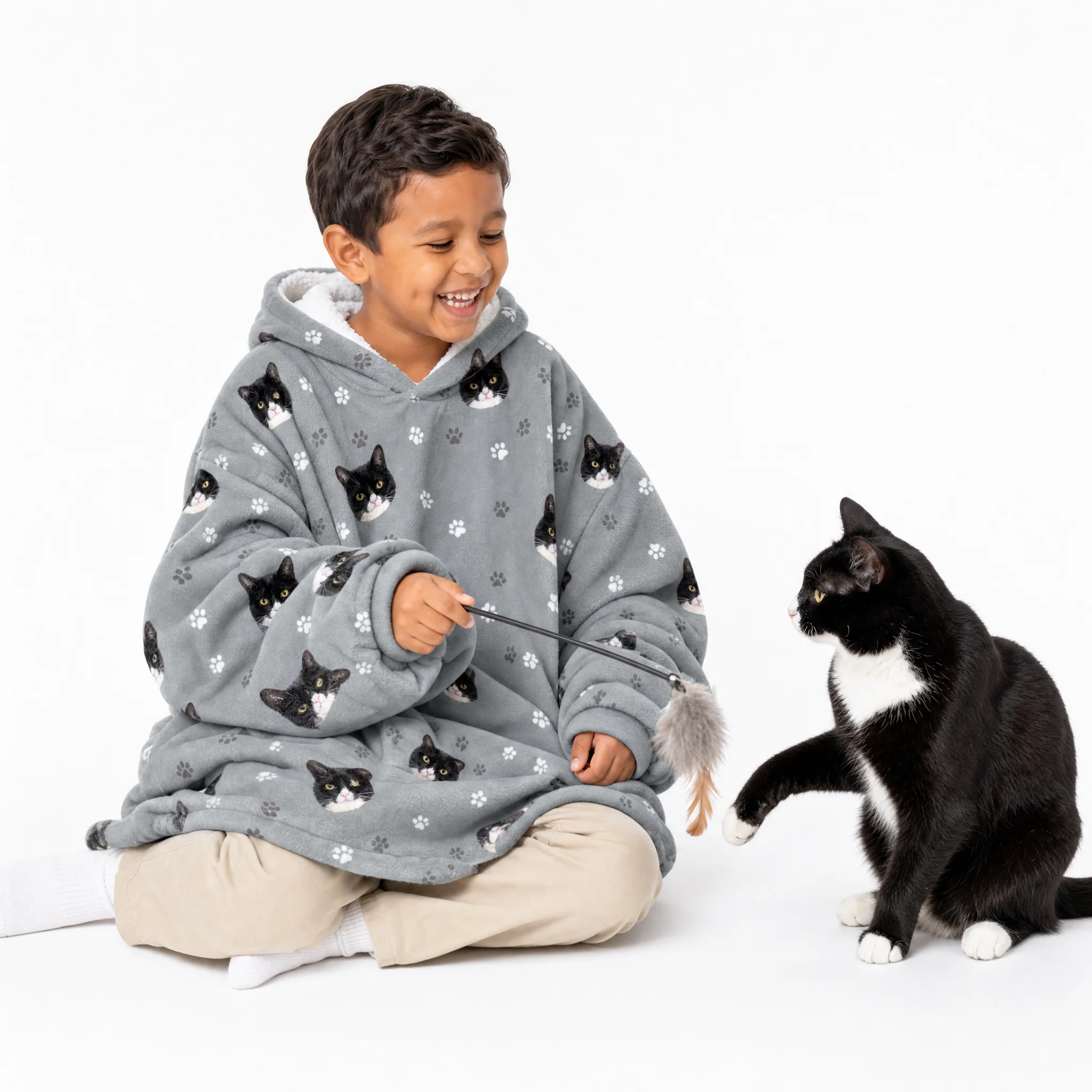 Kids Custom Pet Face Fleece Blanket Hoodie - Image 15