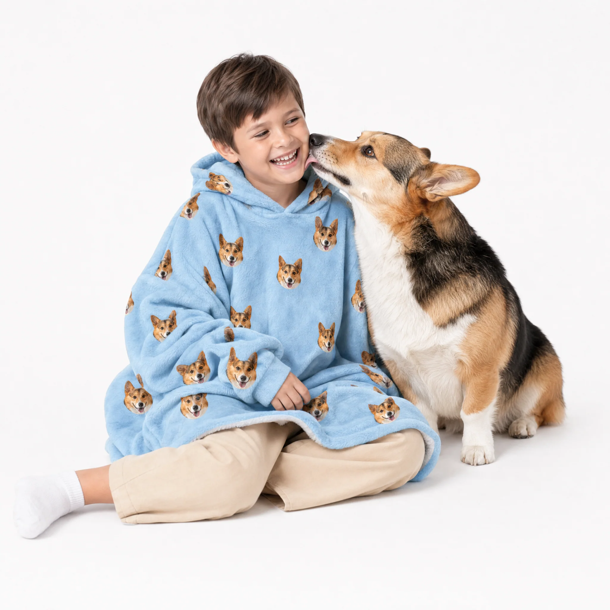 Kids Custom Pet Face Fleece Blanket Hoodie - Image 6