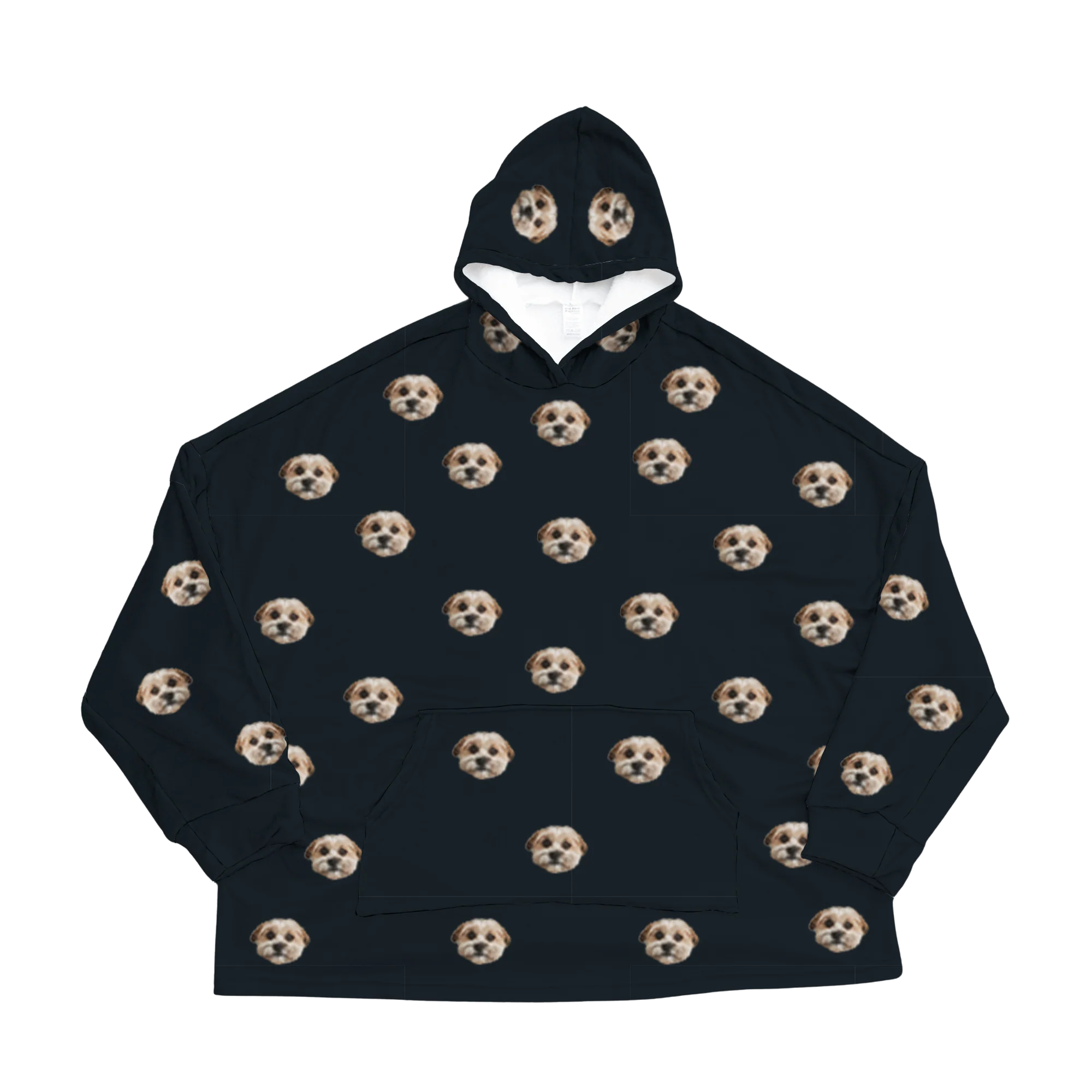Adult Custom Pet Face Fleece Blanket Hoodie - Black - Image 4