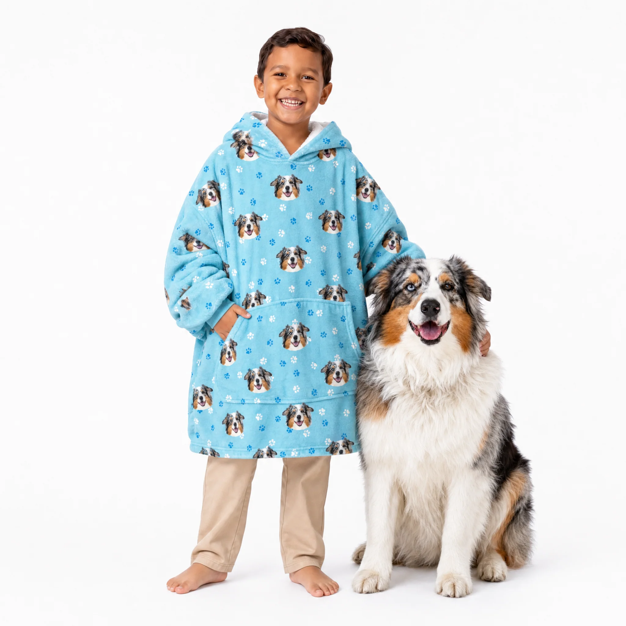 Kids Custom Pet Face Fleece Blanket Hoodie - Image 4