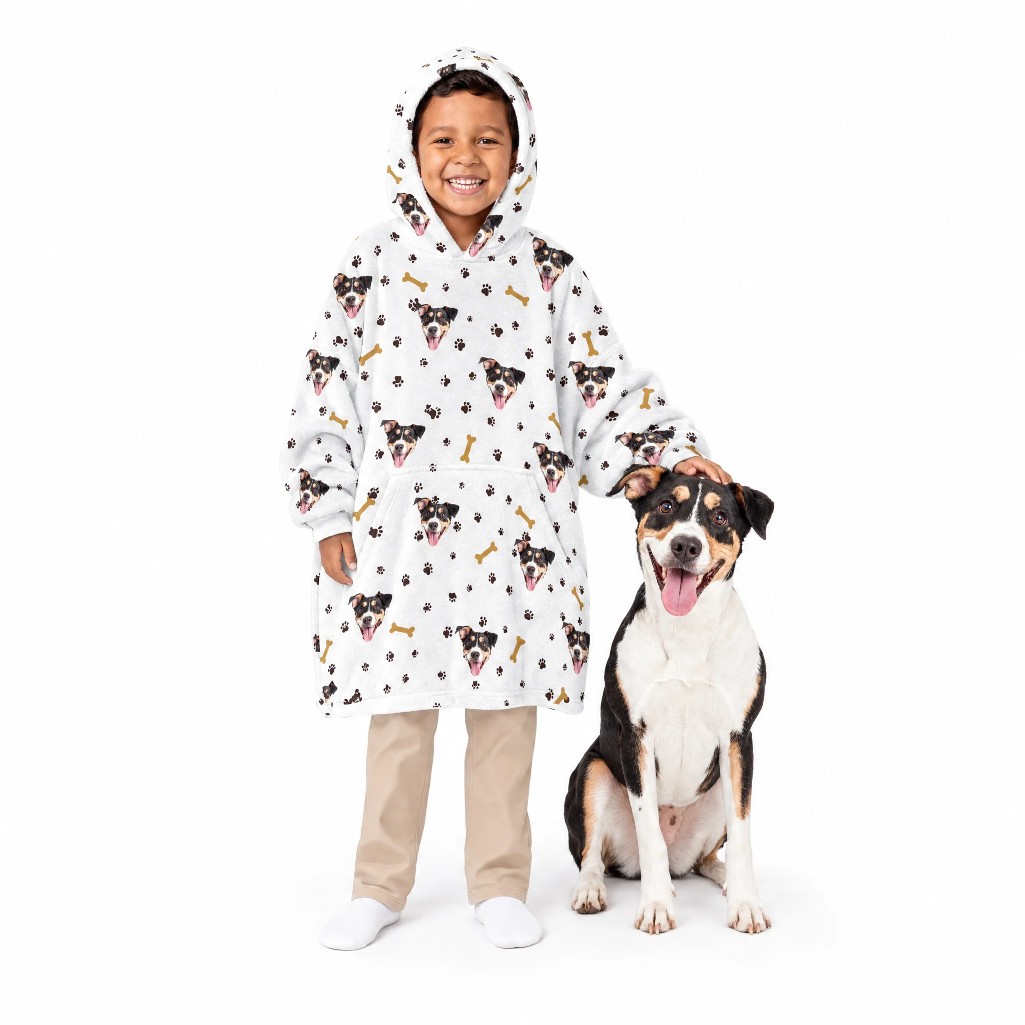 Kids Custom Pet Face Fleece Blanket Hoodie - Image 10