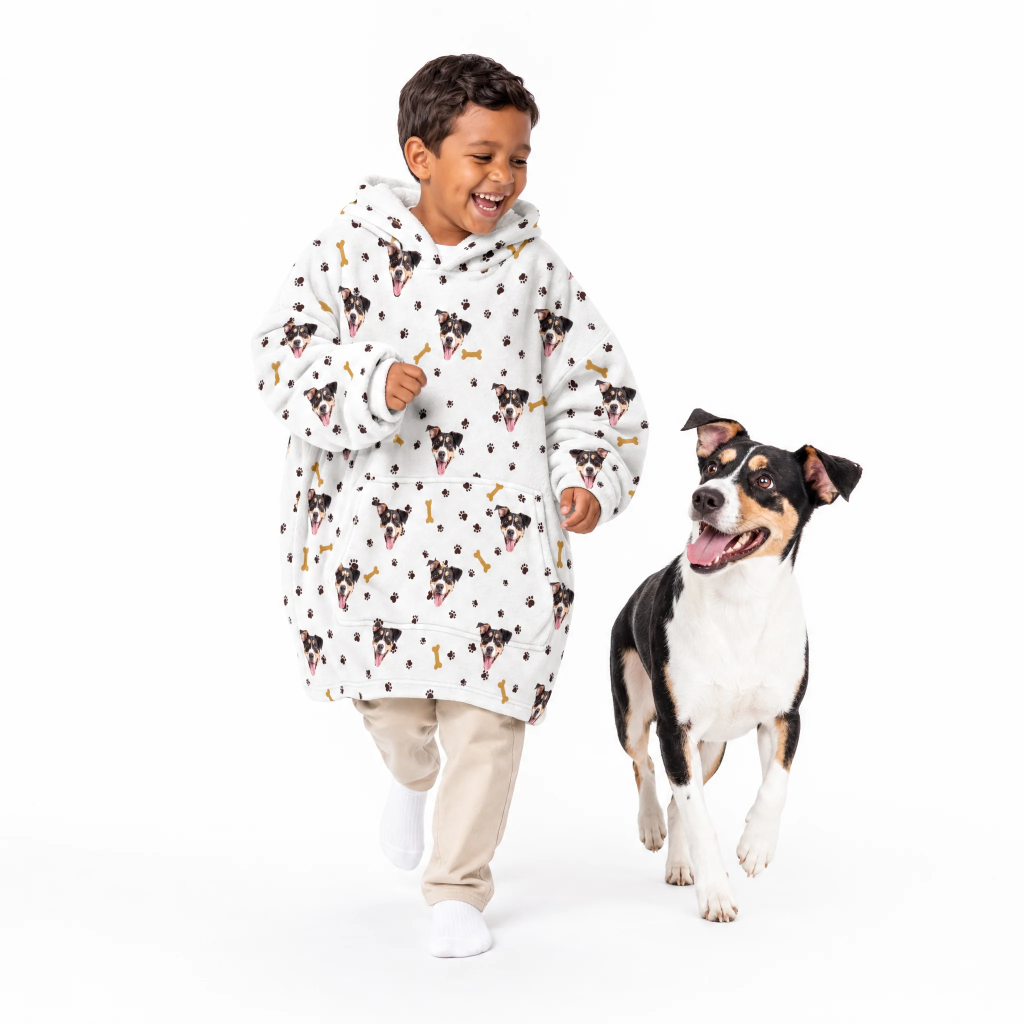 Kids Custom Pet Face Fleece Blanket Hoodie - Paws and Bones - Image 3