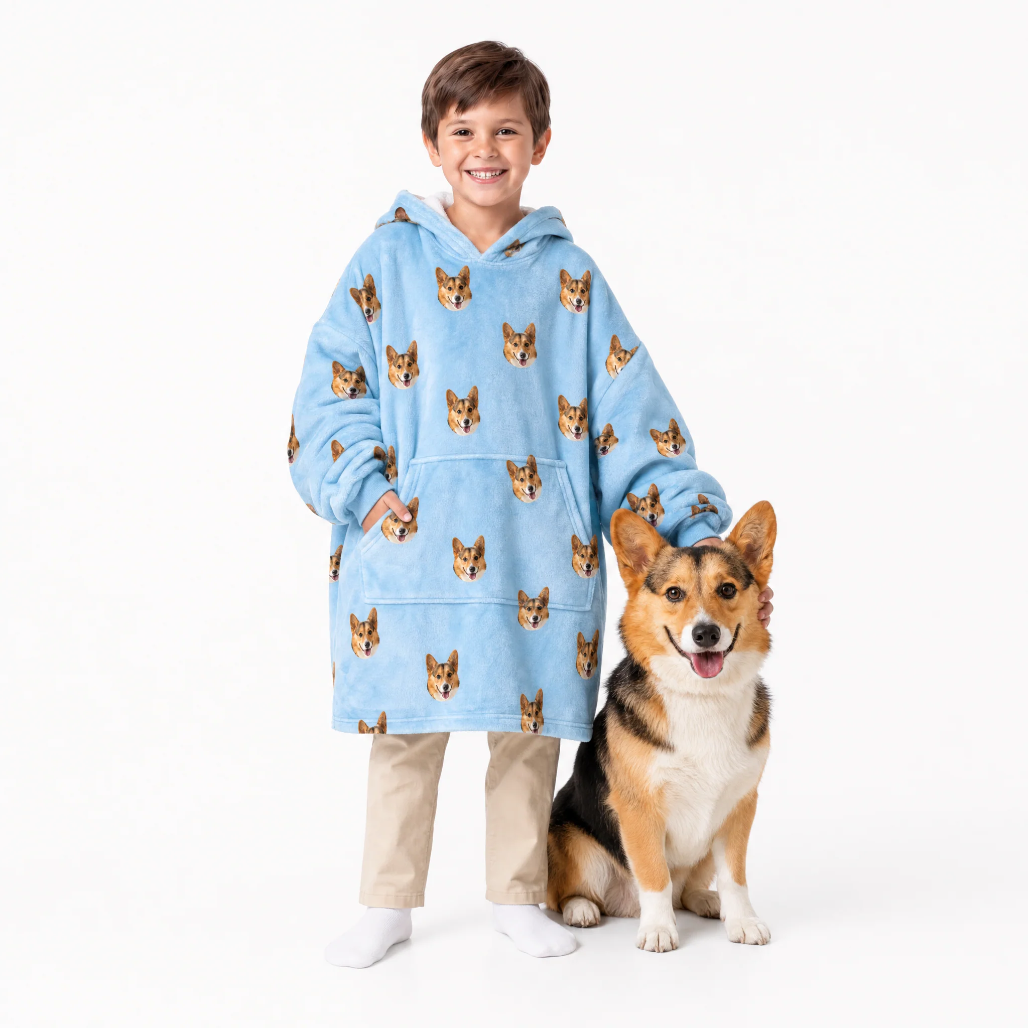 Kids Custom Pet Face Fleece Blanket Hoodie - Image 7
